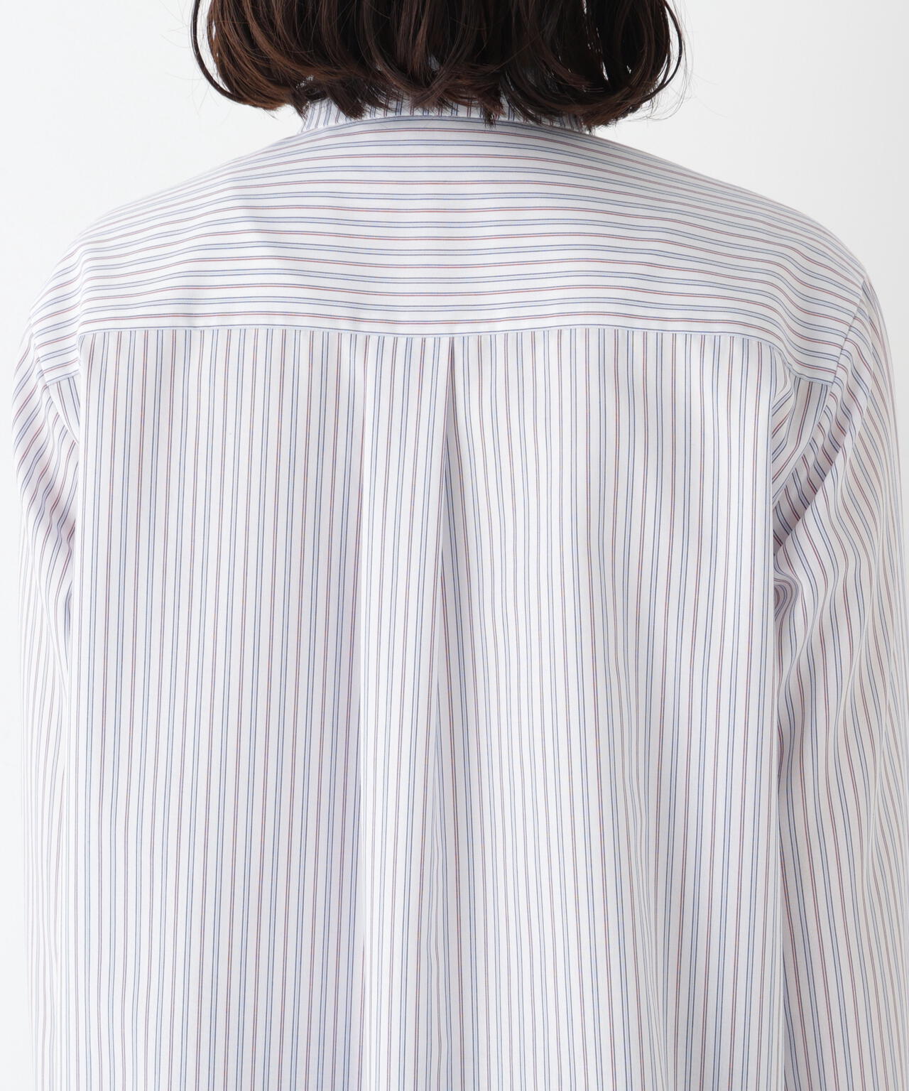 ≪洗える≫先染めストライプスタンドフリルブラウス