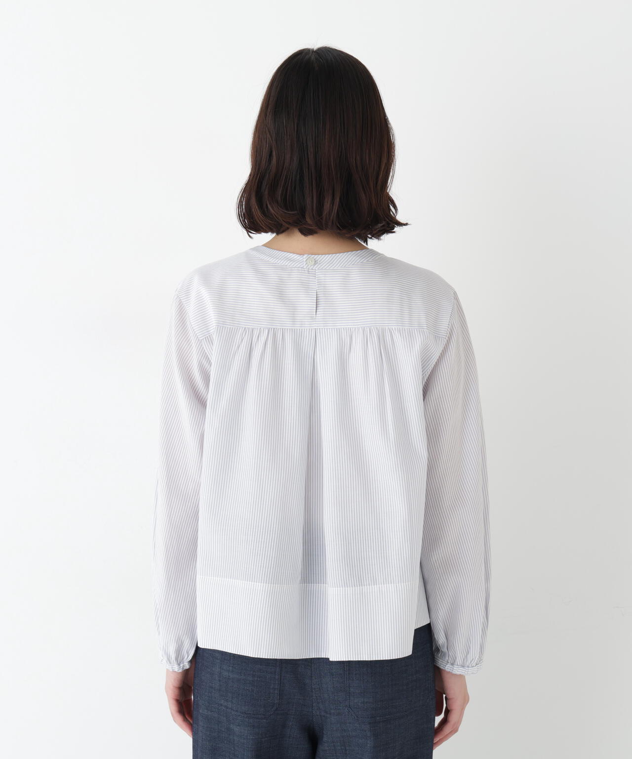 《洗える》ストライプボリュームブラウス