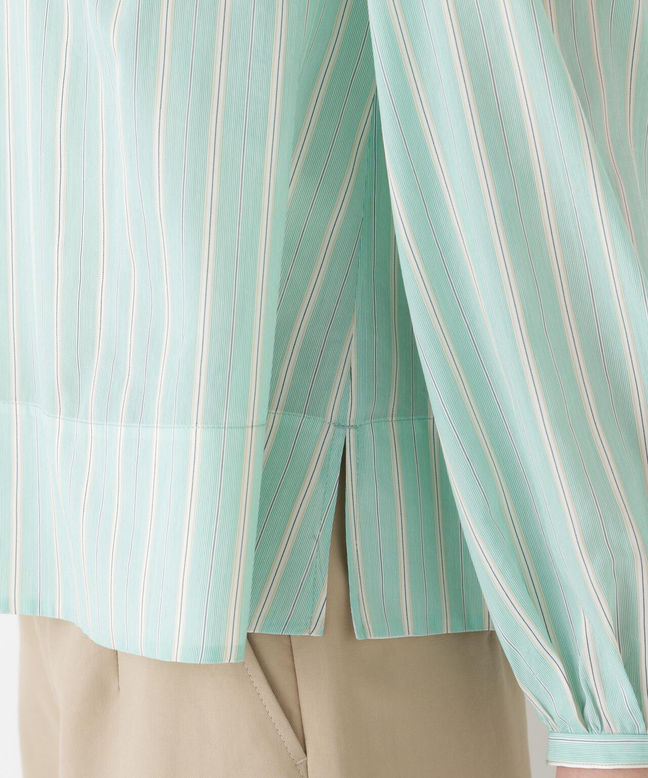 《洗える》ストライプボリュームブラウス