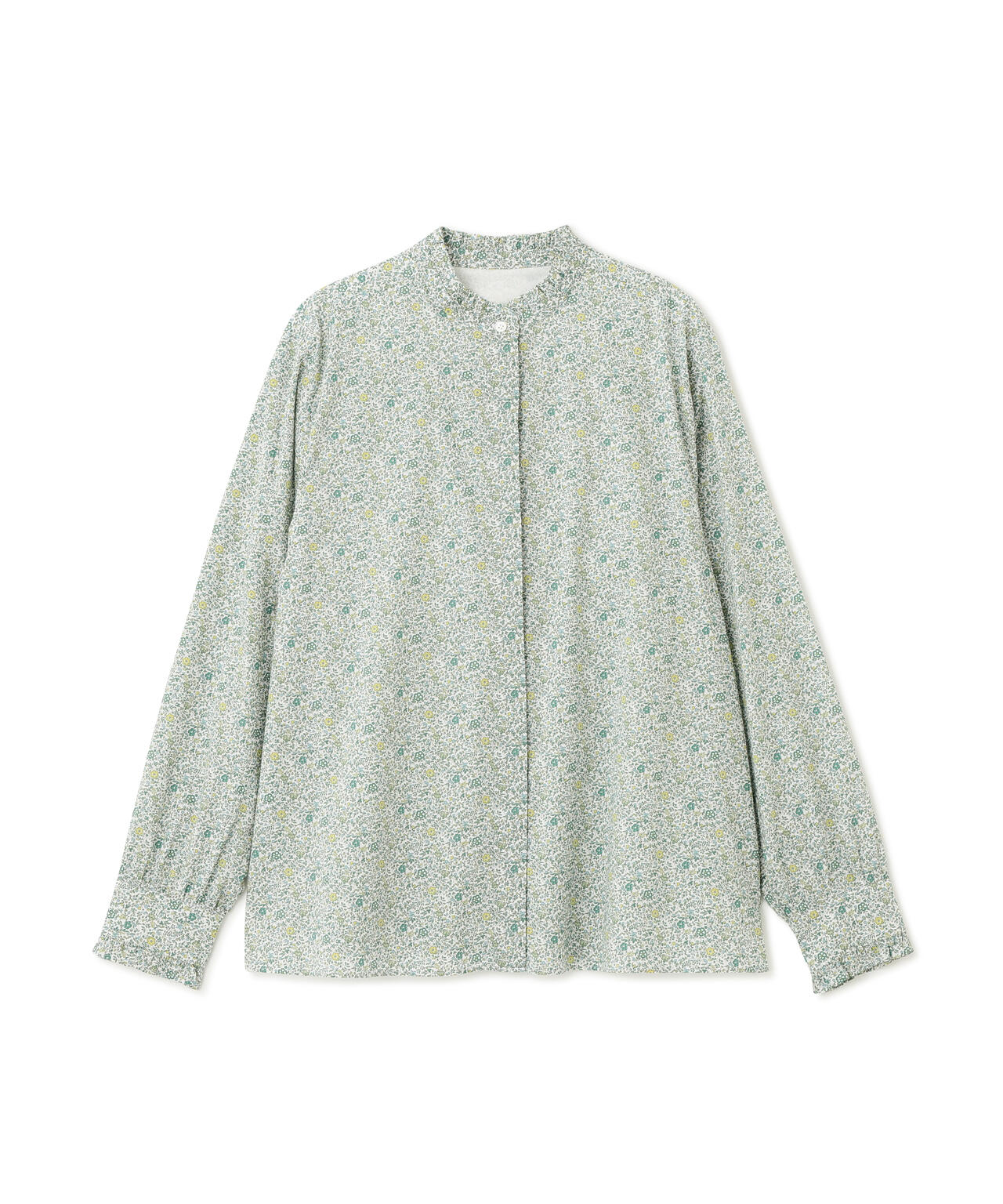 《洗える》リバティ小花柄プリント スタンドフリルブラウス