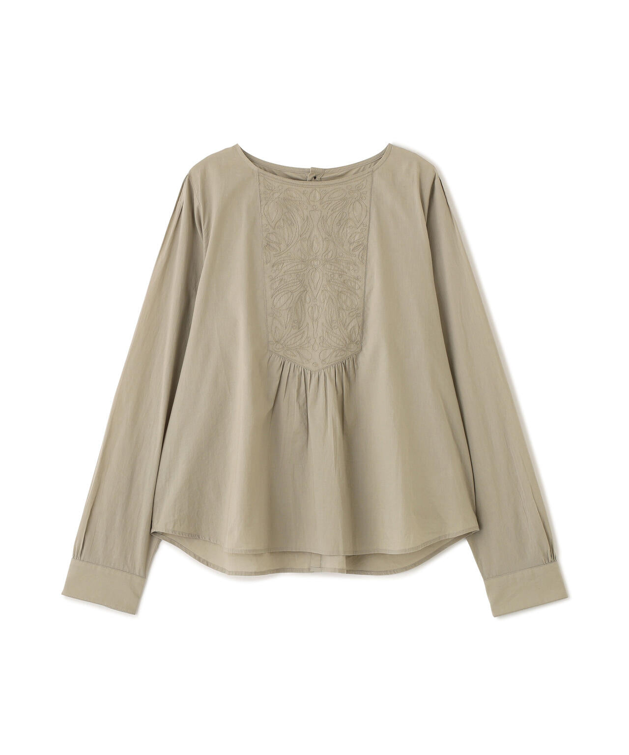 《洗える》インドキルト刺繍ノーカラーブラウス