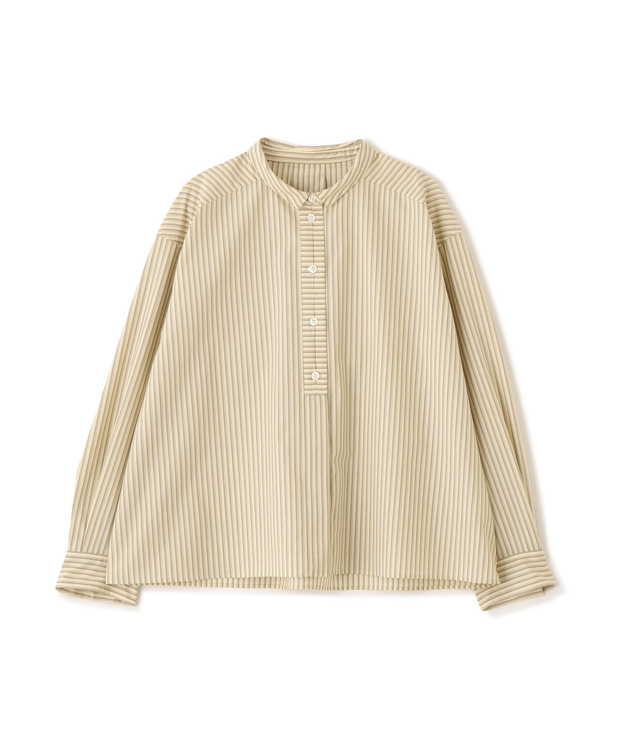 《形態安定 / 洗える》コットンストライプボックスブラウス