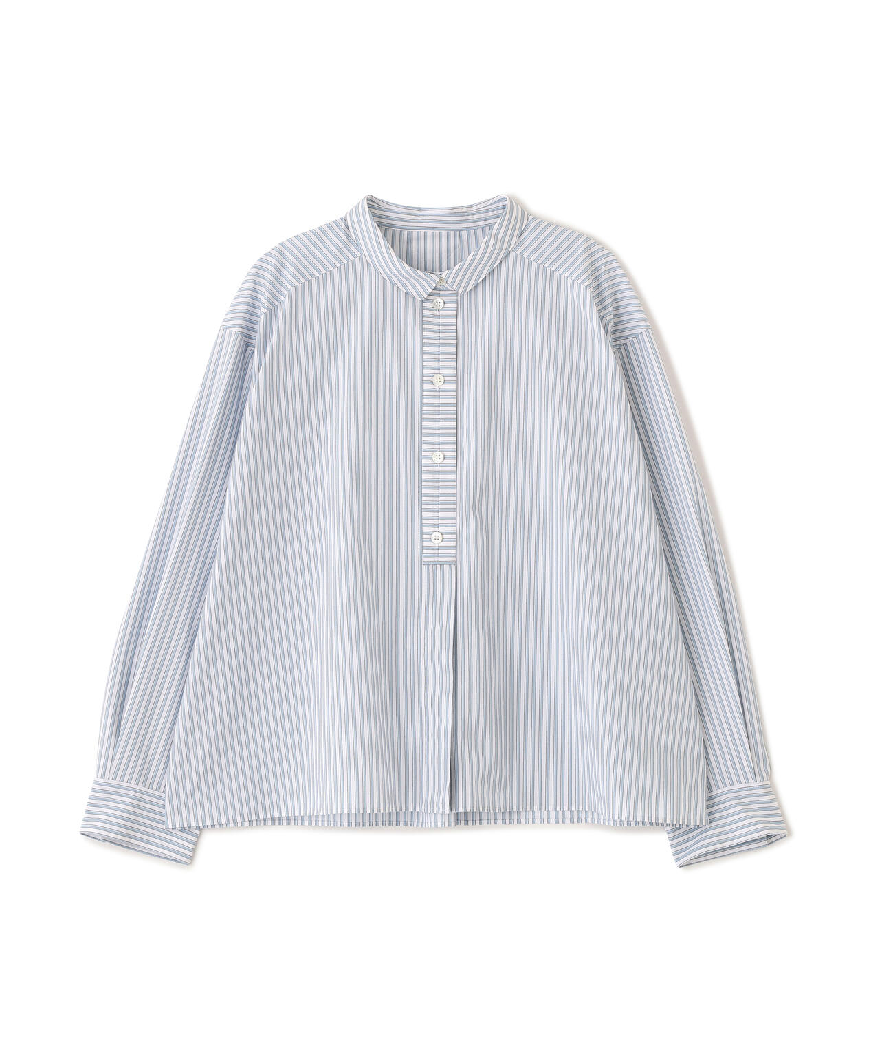 《形態安定 / 洗える》コットンストライプボックスブラウス