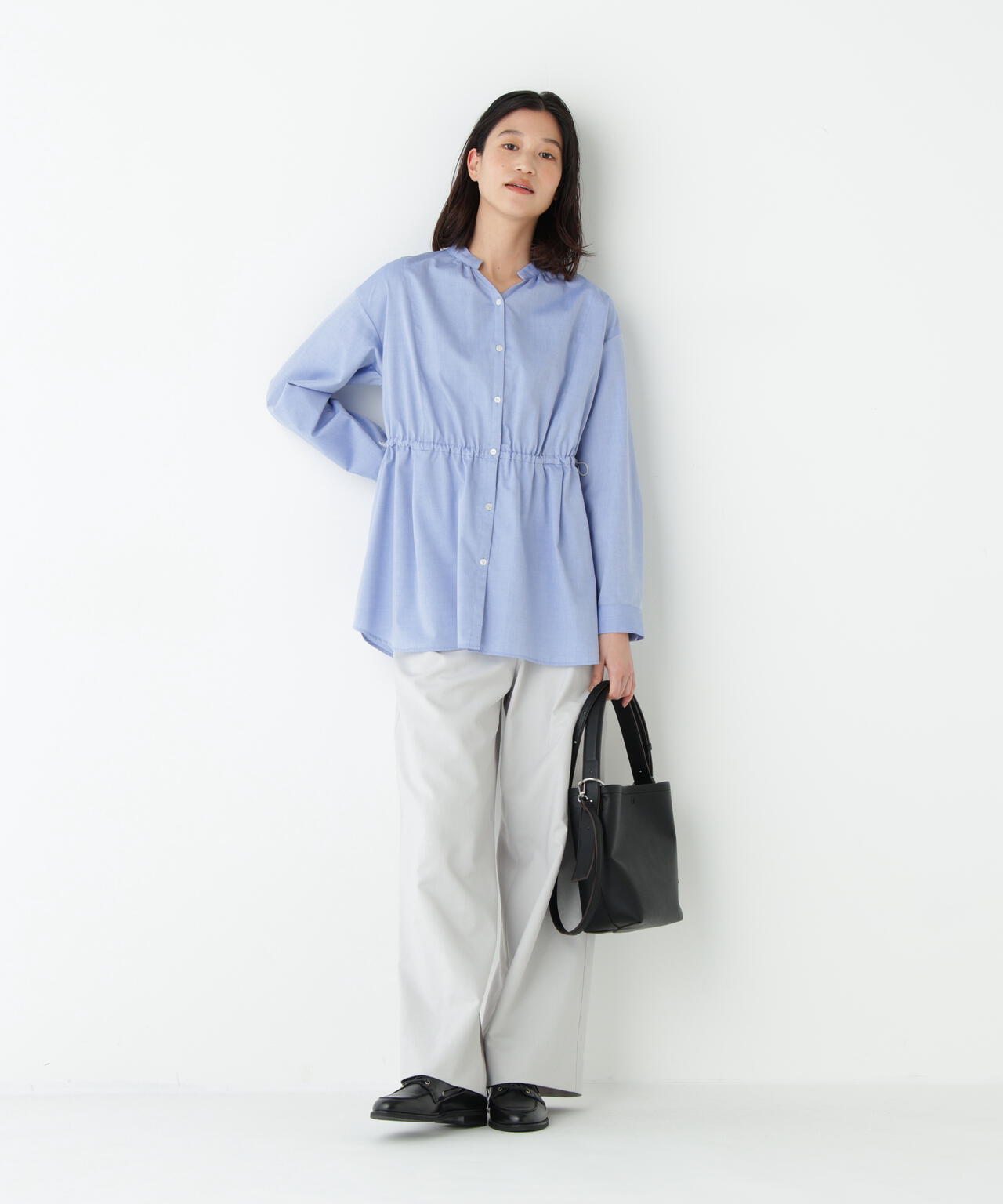 《洗える》シャンブレーオックスドロストブラウス