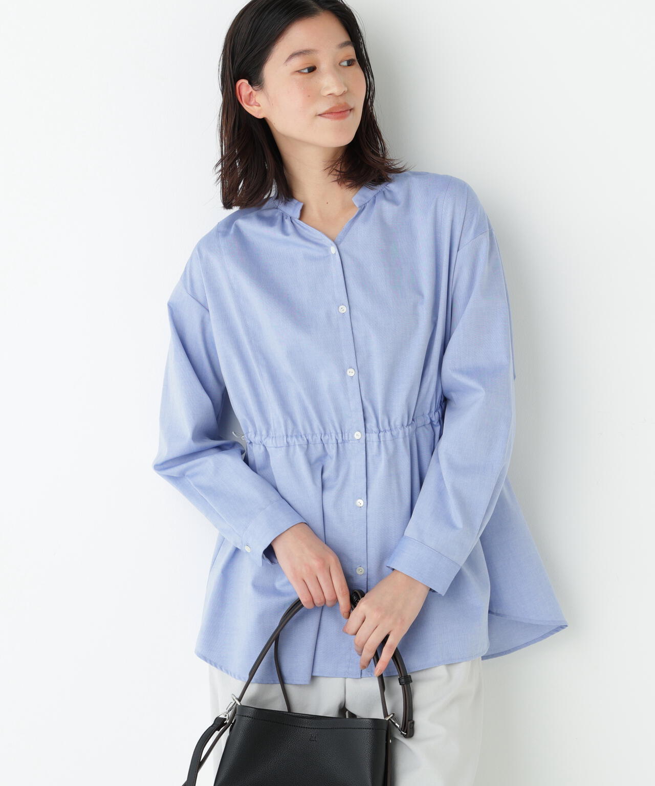 《洗える》シャンブレーオックスドロストブラウス