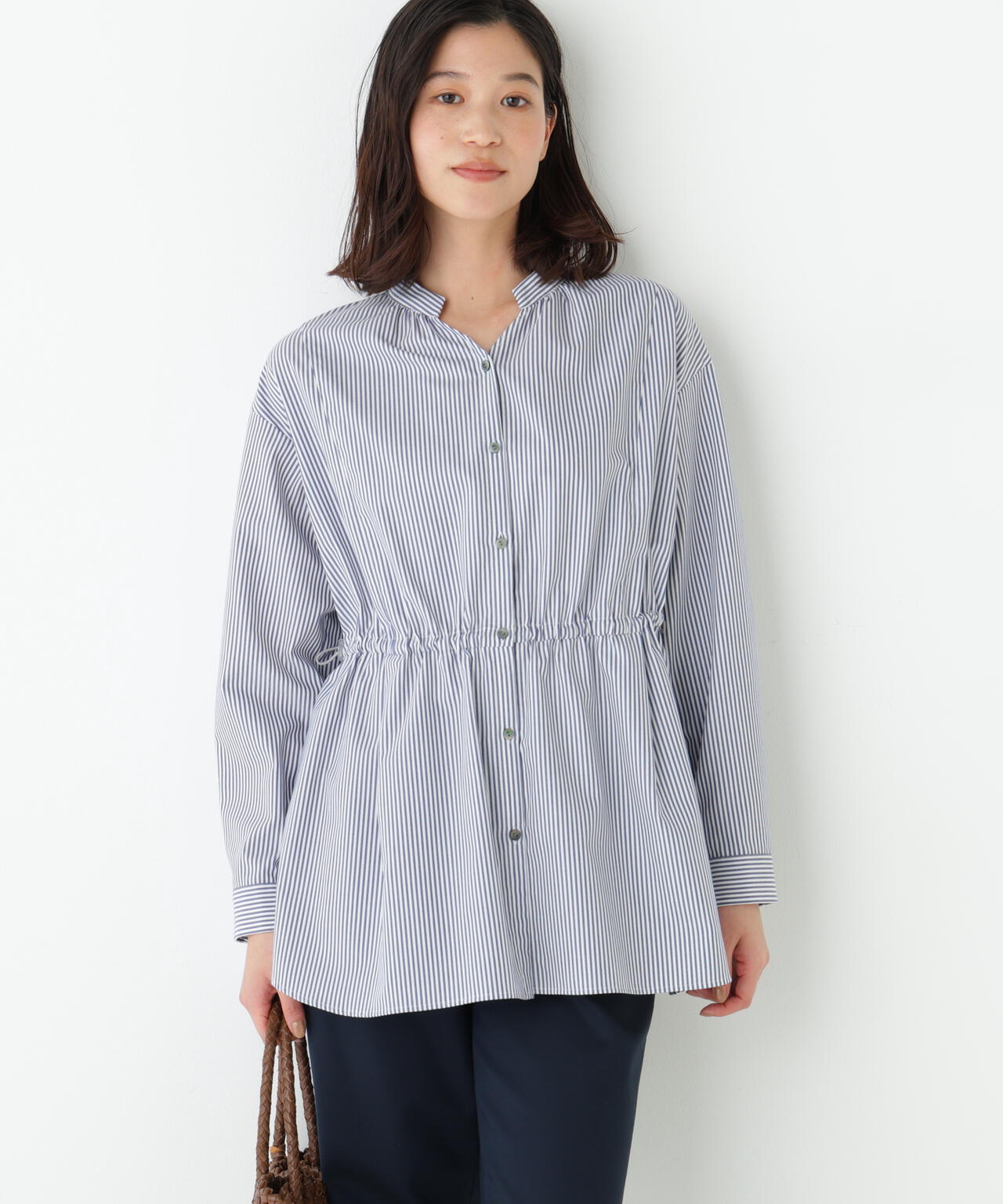 《洗える》シャンブレーオックスドロストブラウス