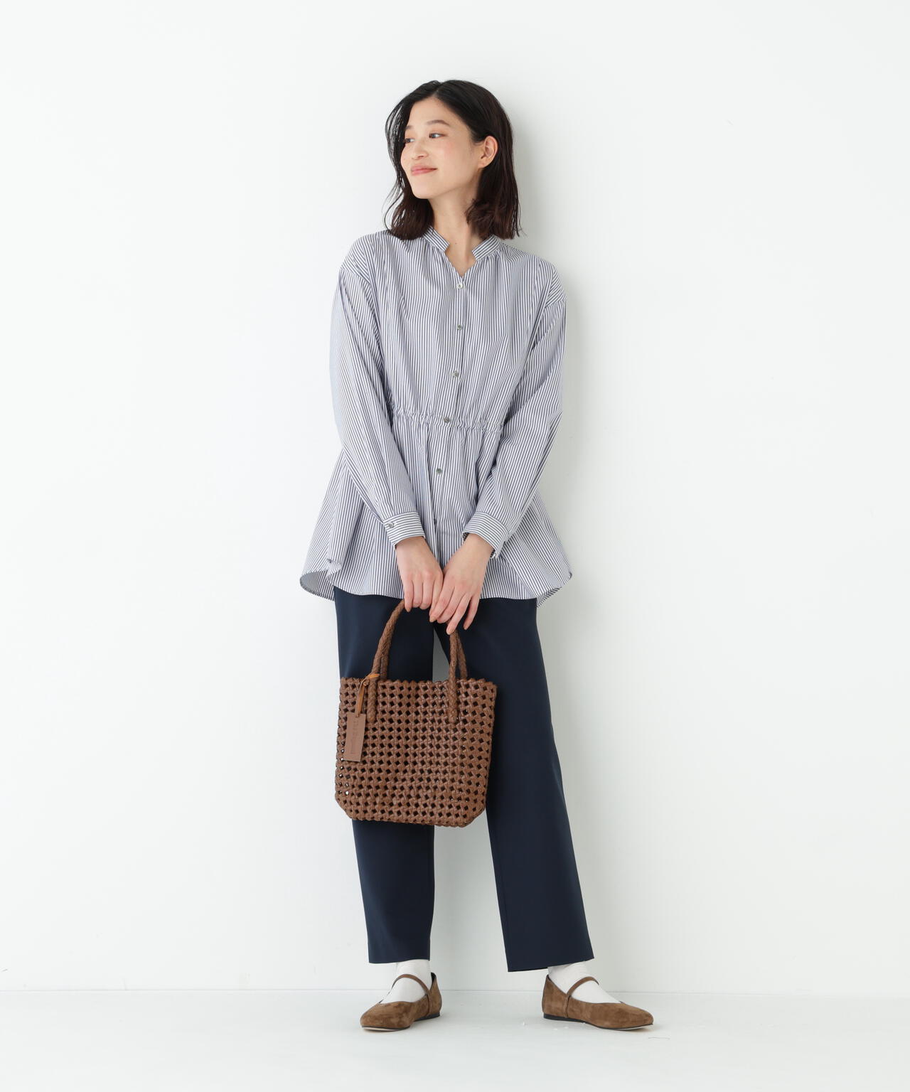 《洗える》シャンブレーオックスドロストブラウス