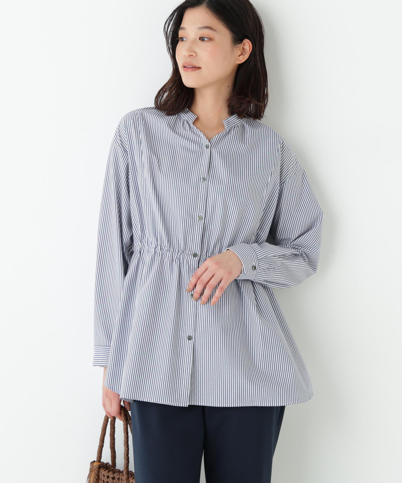 《洗える》シャンブレーオックスドロストブラウス