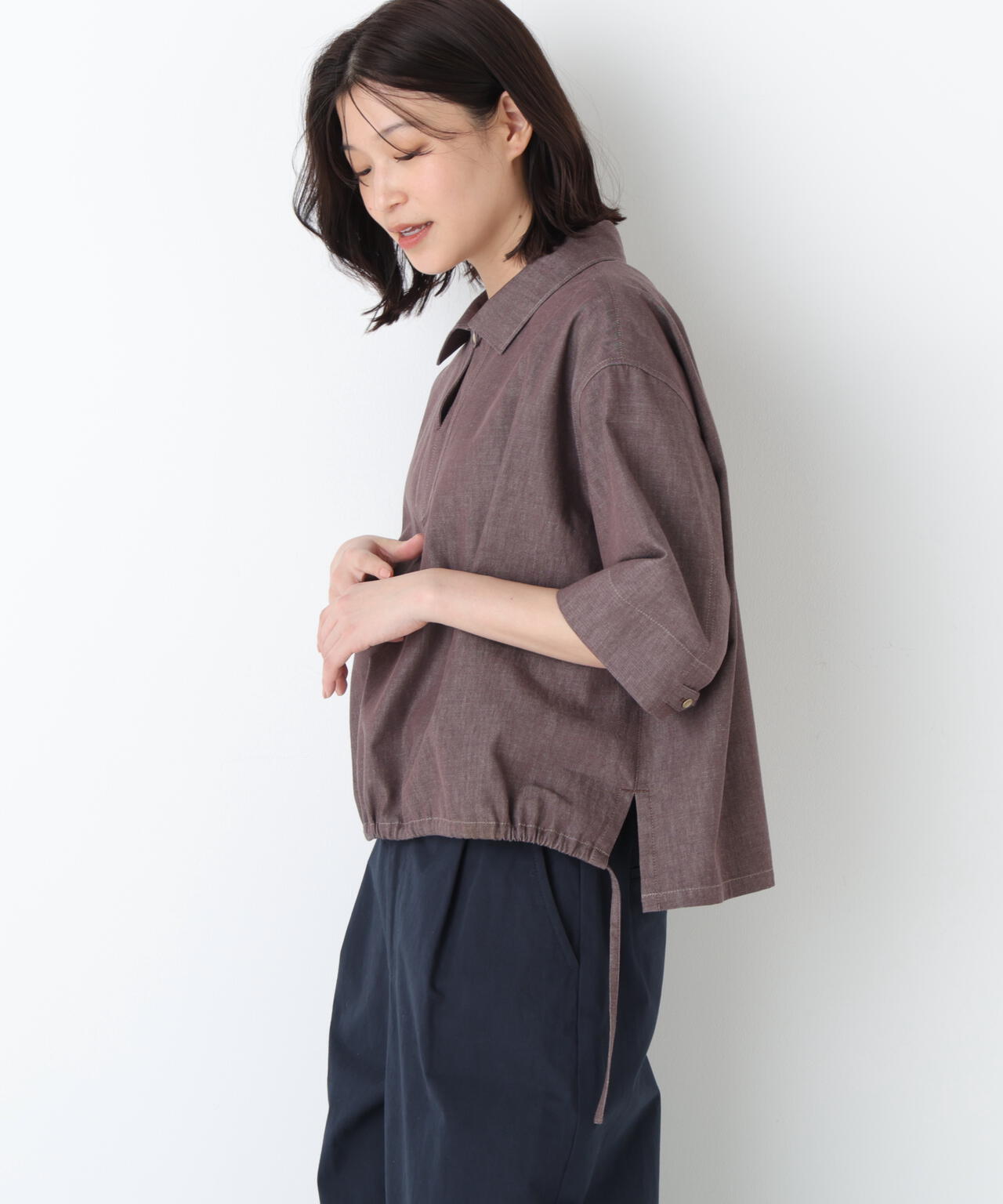 《定番素材 / 洗える》ライトオンスデニムスキッパーブラウス