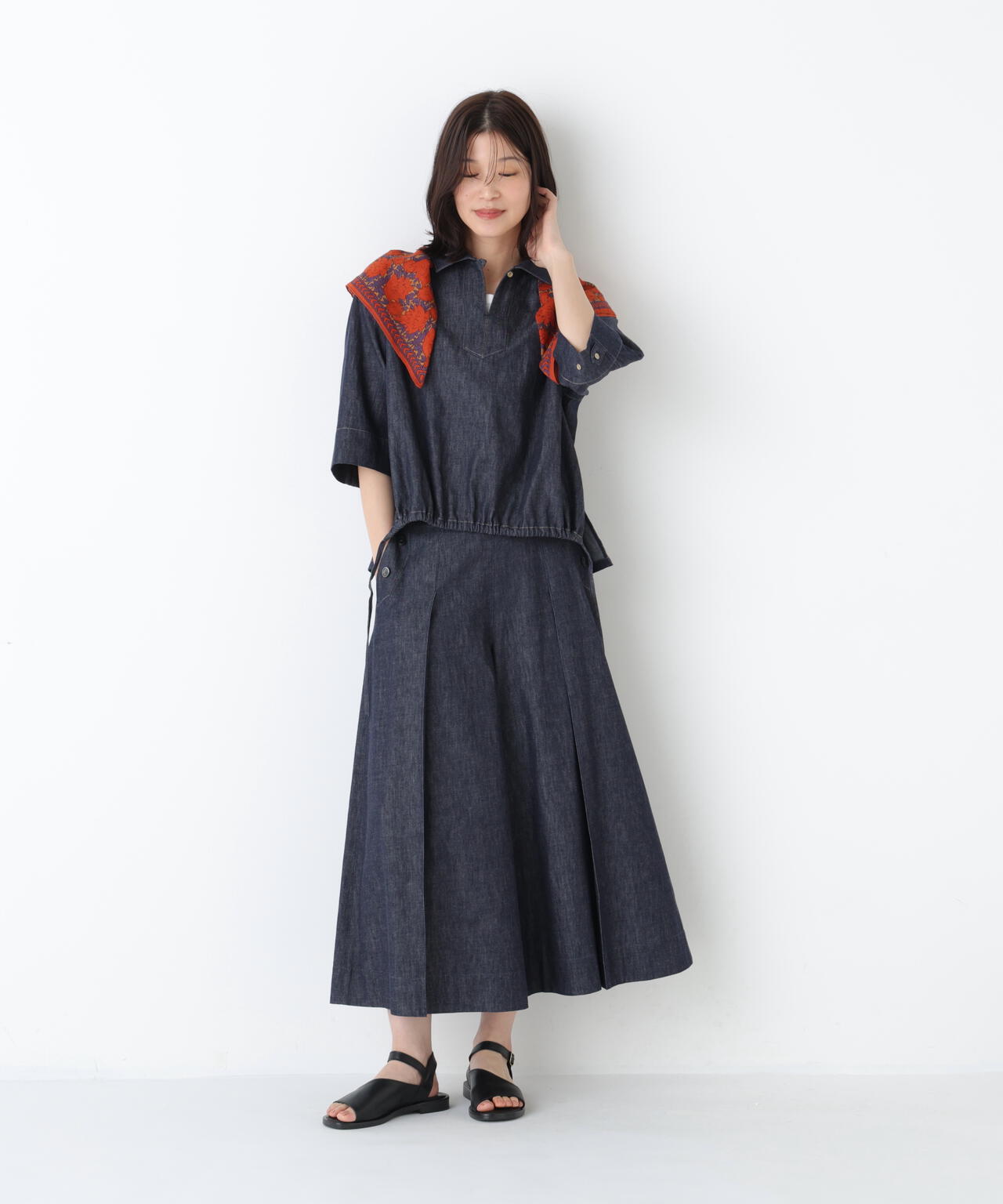 《定番素材 / 洗える》ライトオンスデニムスキッパーブラウス