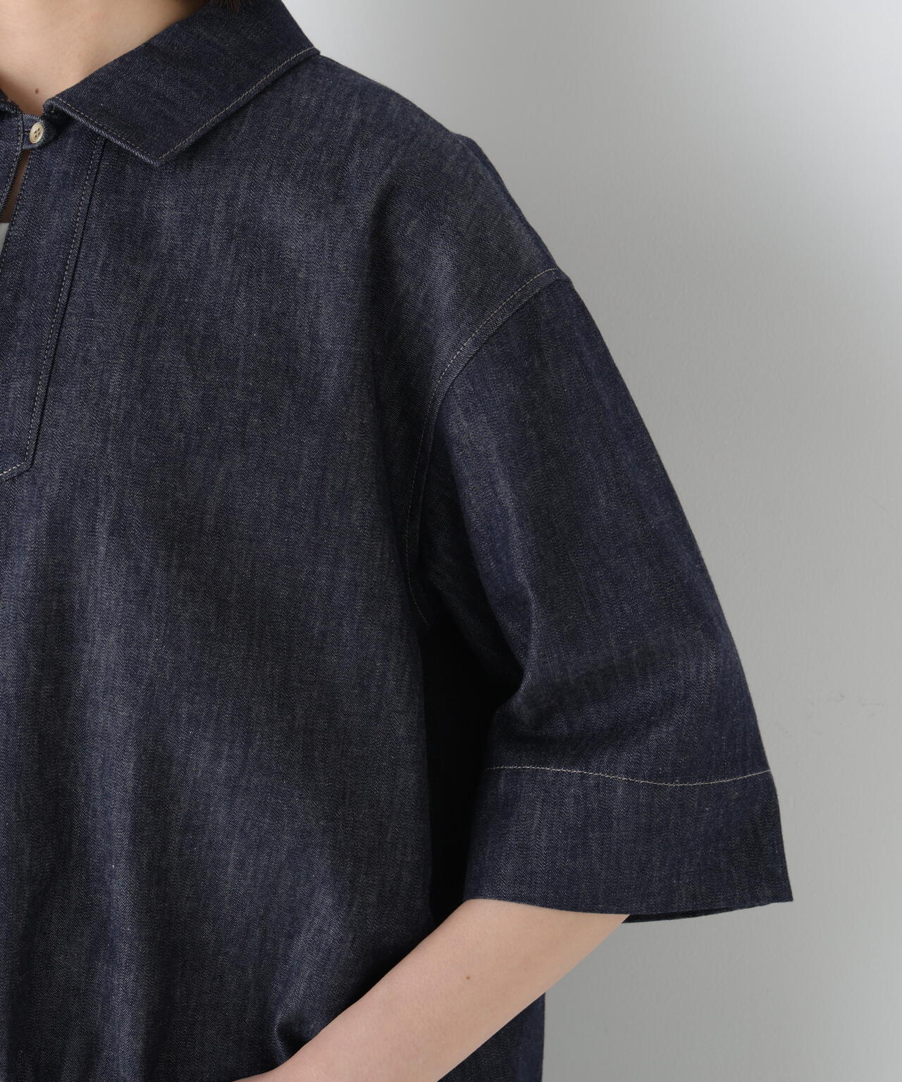 《定番素材 / 洗える》ライトオンスデニムスキッパーブラウス