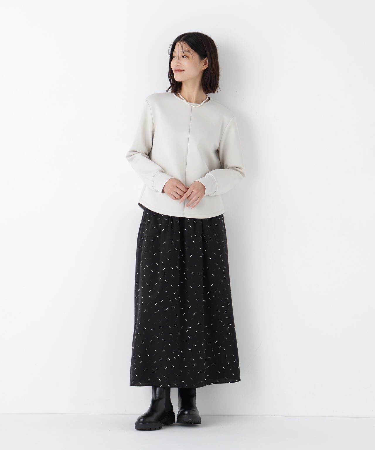 ≪洗える≫変形ドットタックギャザーSK