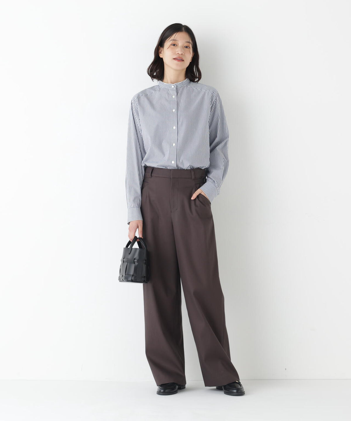 《マルチサイズ展開 / 洗える》 オーガニックコットン ダブルクロスセミワイドパンツ