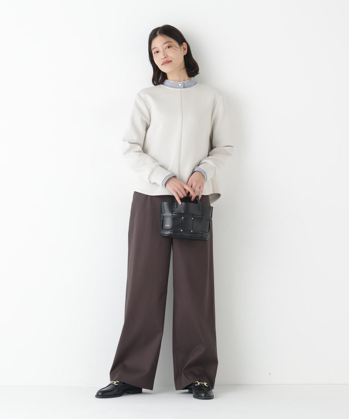 《マルチサイズ展開 / 洗える》 オーガニックコットン ダブルクロスセミワイドパンツ