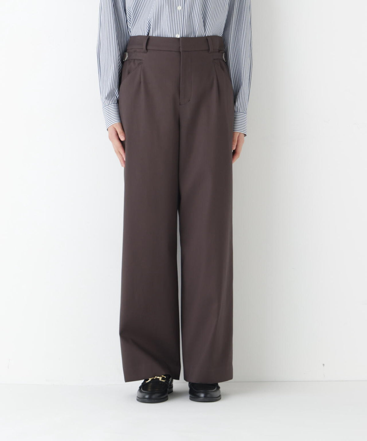 《マルチサイズ展開 / 洗える》 オーガニックコットン ダブルクロスセミワイドパンツ