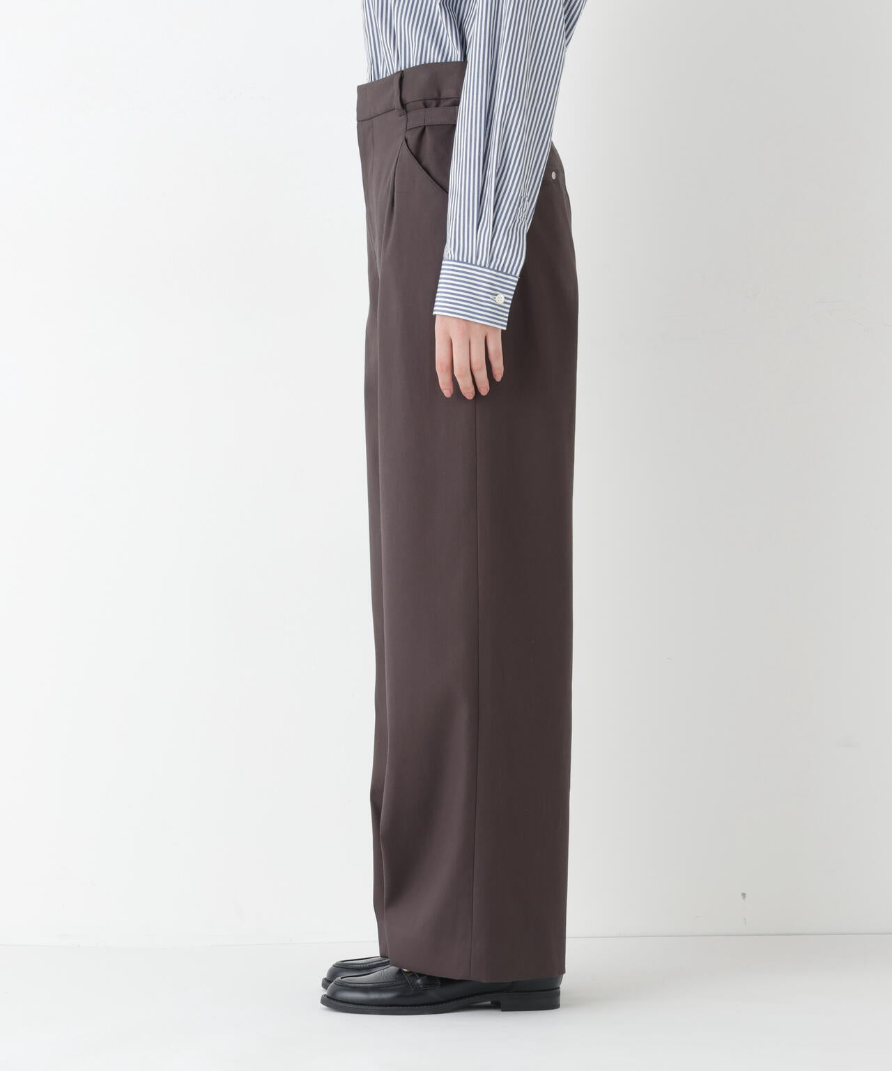 《マルチサイズ展開 / 洗える》 オーガニックコットン ダブルクロスセミワイドパンツ