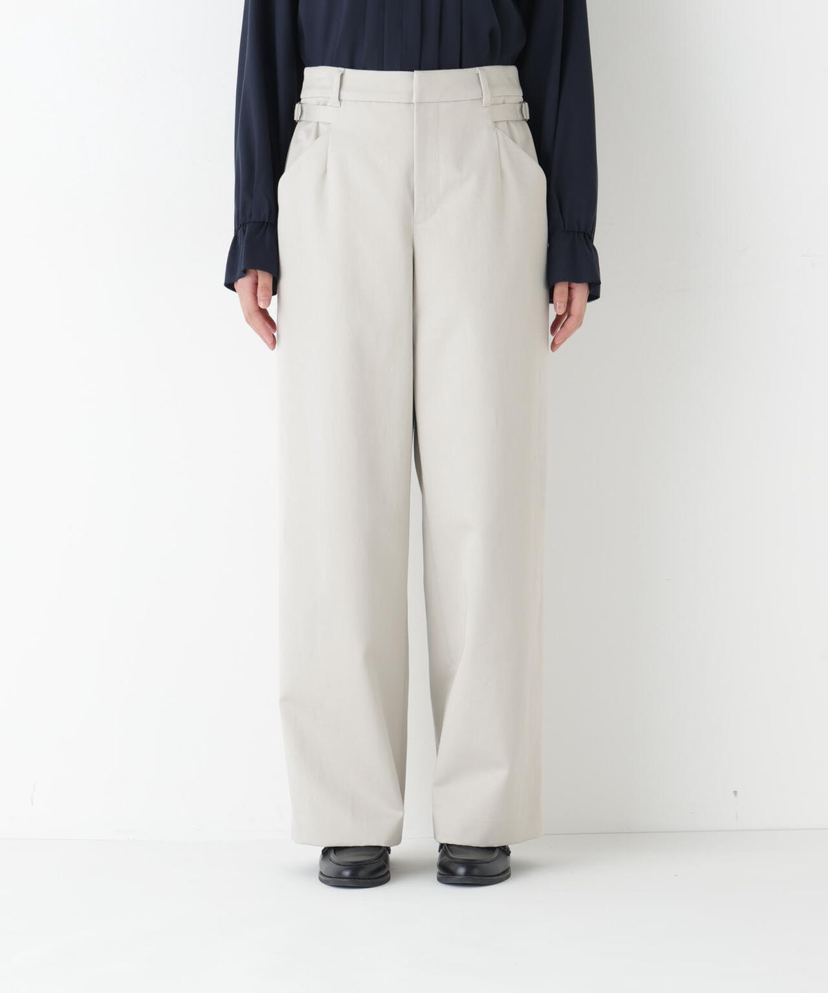 《マルチサイズ展開 / 洗える》 オーガニックコットン ダブルクロスセミワイドパンツ