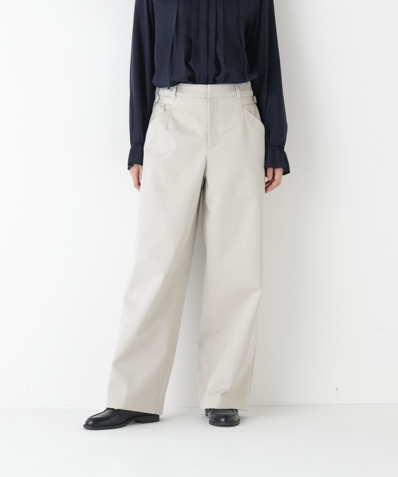 《マルチサイズ展開 / 洗える》 オーガニックコットン ダブルクロスセミワイドパンツ