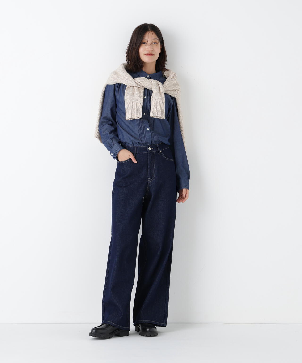 ソフトデニムセミワイドパンツ
