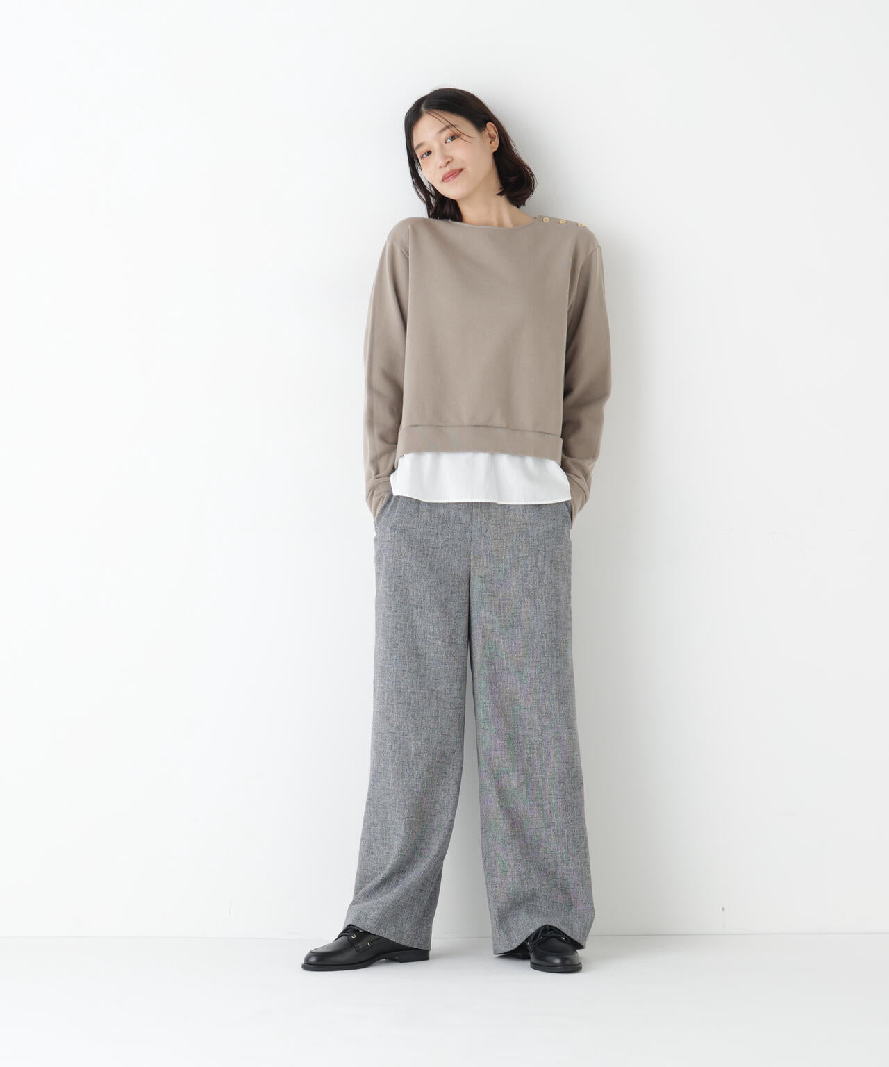 ≪セットアップ可≫ツィードセミワイドパンツ