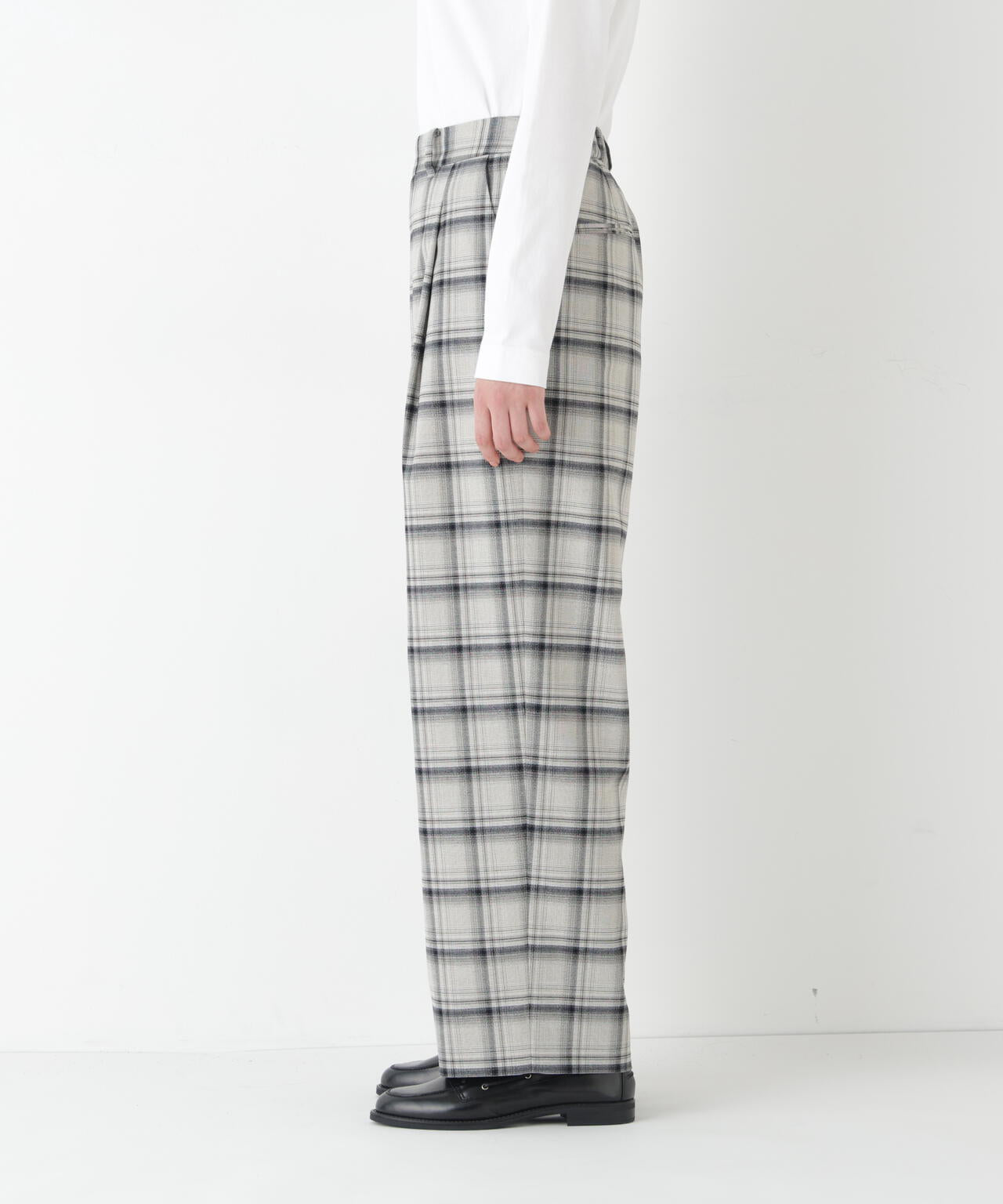 TRチェックタックワイドテーパードパンツ