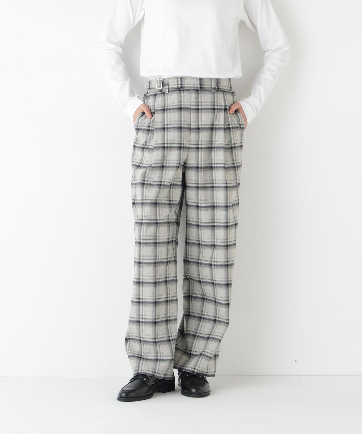 TRチェックタックワイドテーパードパンツ