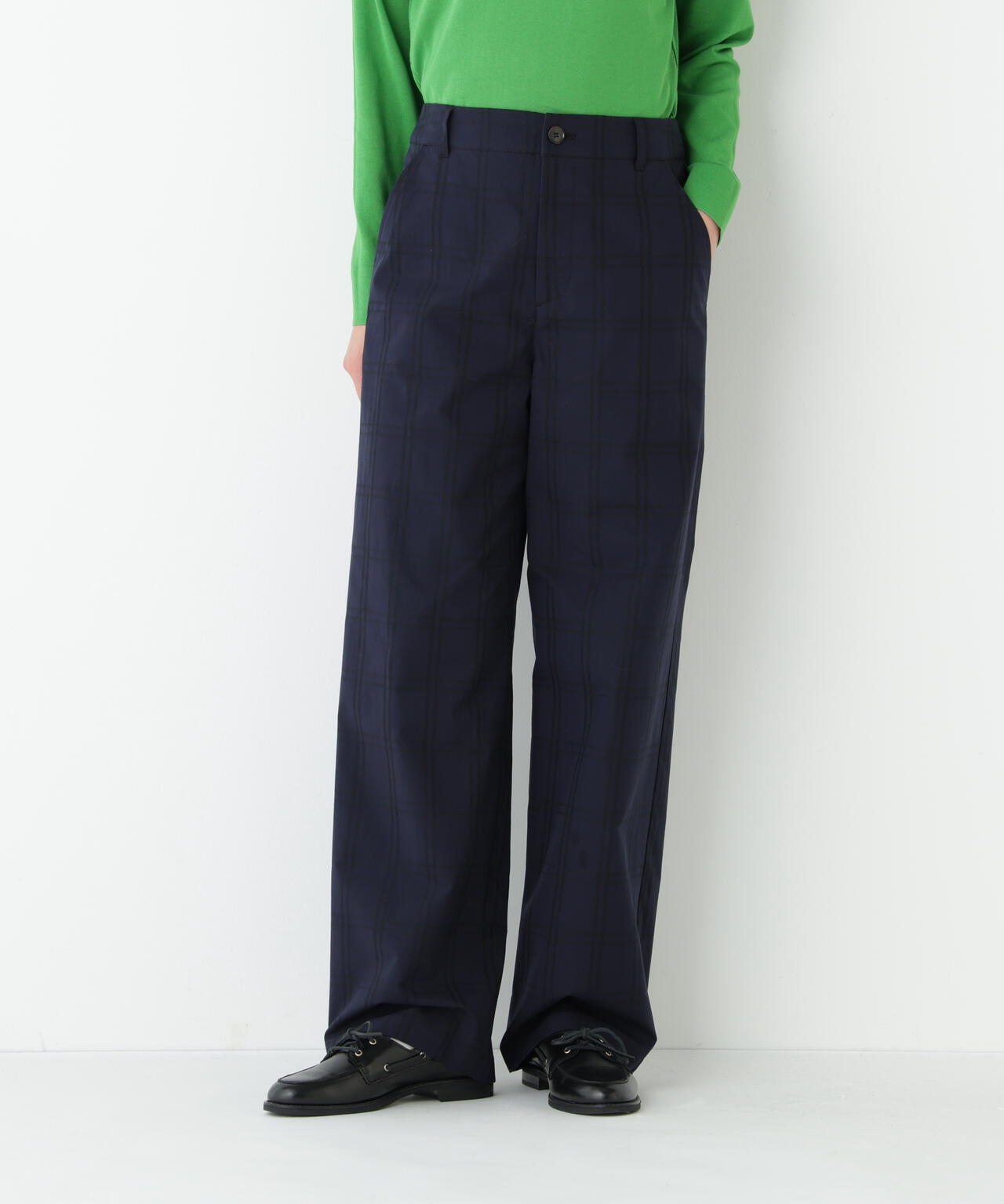 《洗える》先染めチェックストレートパンツ
