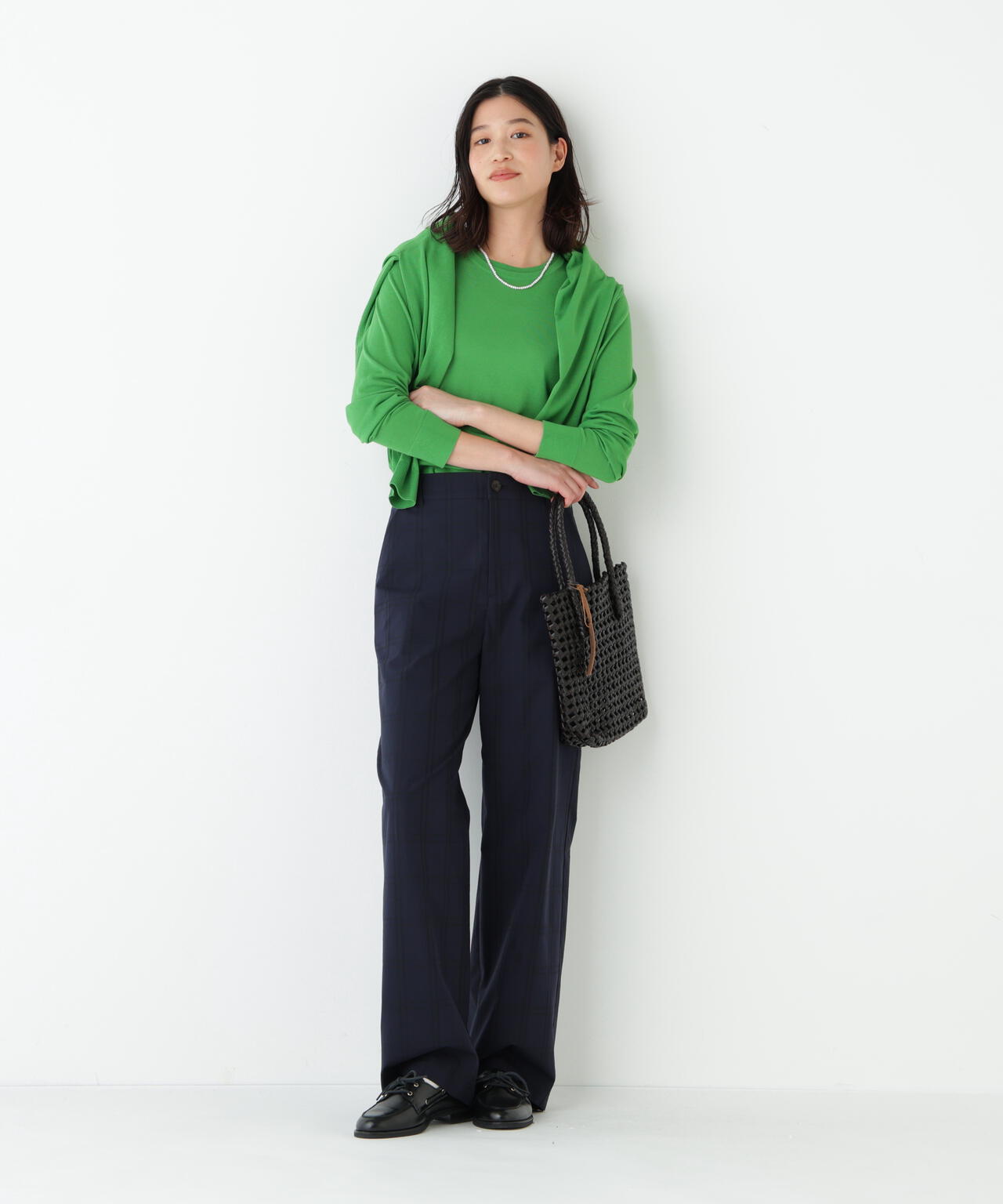 《洗える》先染めチェックストレートパンツ