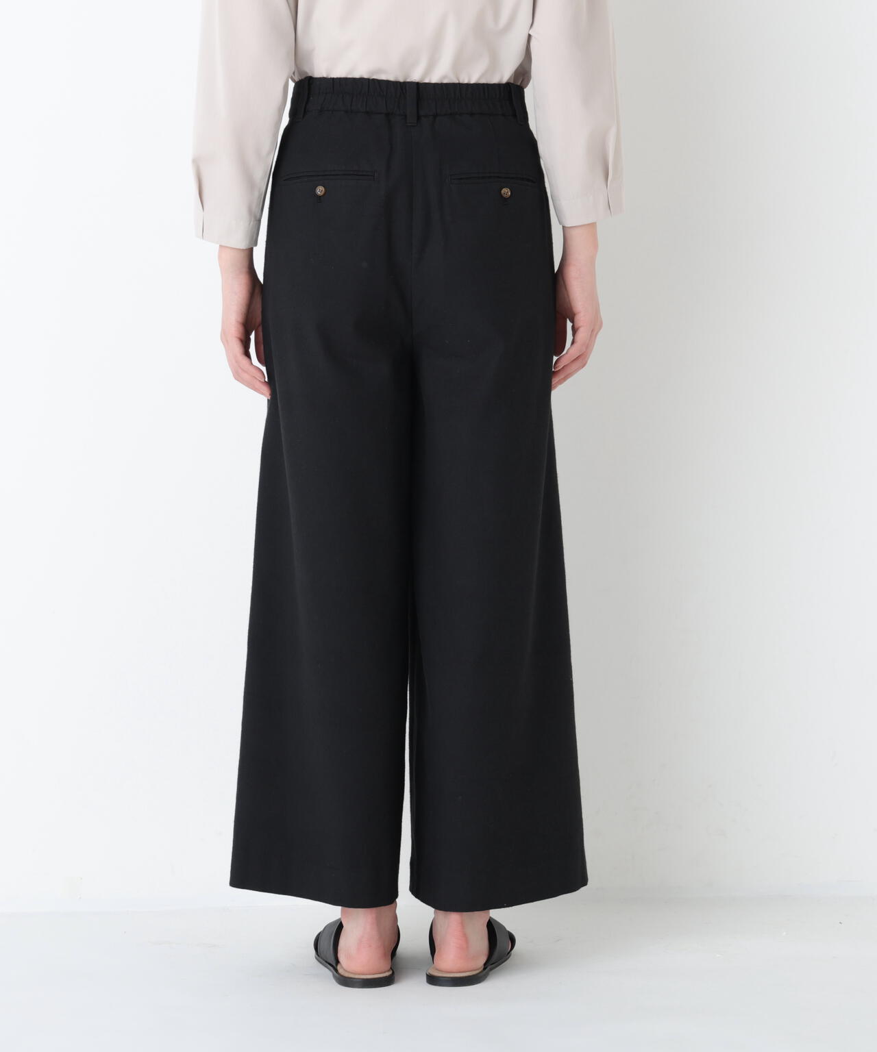 《名品 / マルチサイズ / 洗える》ドライタッチリネン混ガウチョパンツ