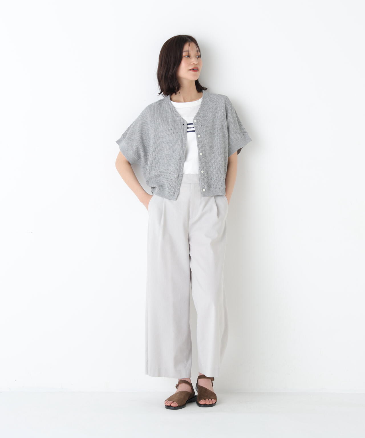 《名品 / マルチサイズ / 洗える》ドライタッチリネン混ガウチョパンツ