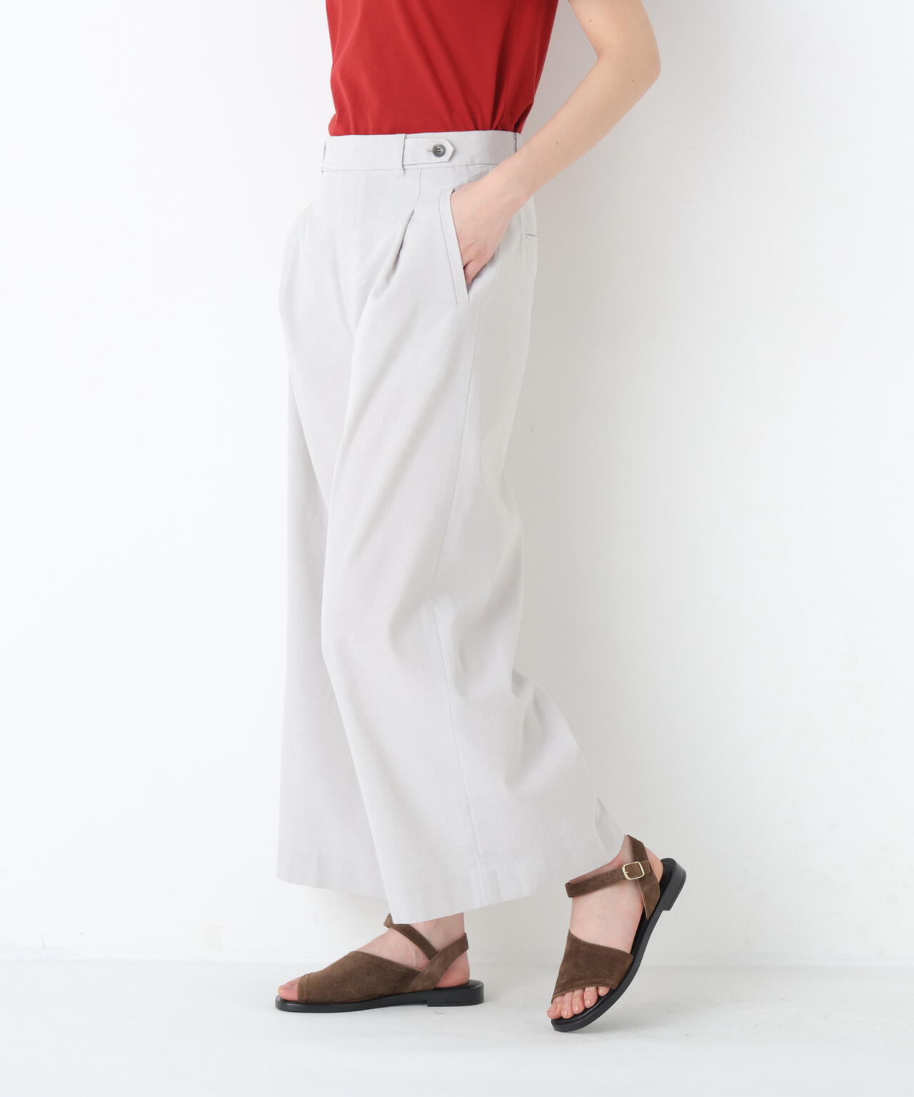 《名品 / マルチサイズ / 洗える》ドライタッチリネン混ガウチョパンツ