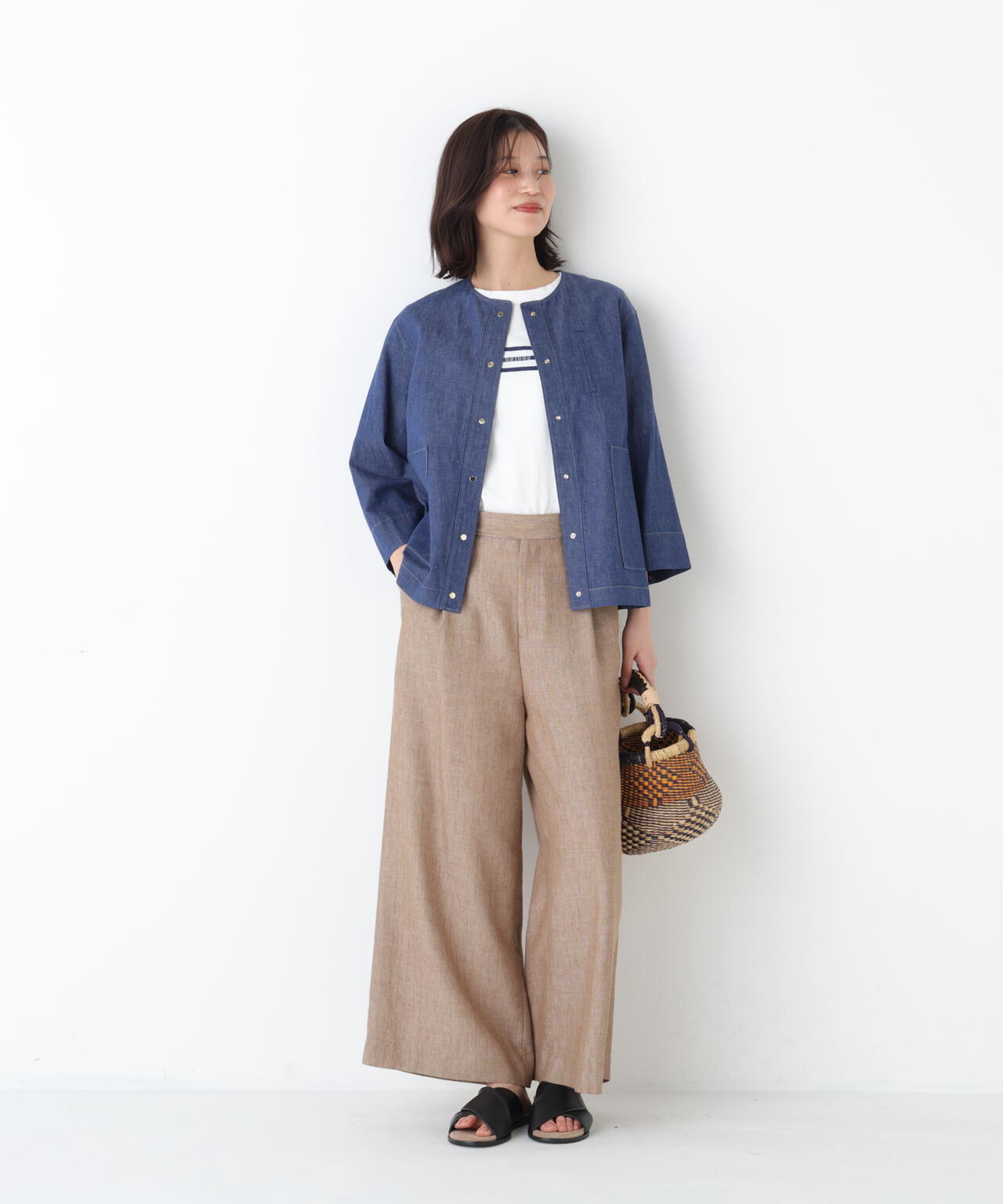 《名品 / マルチサイズ / 洗える》ドライタッチリネン混ガウチョパンツ