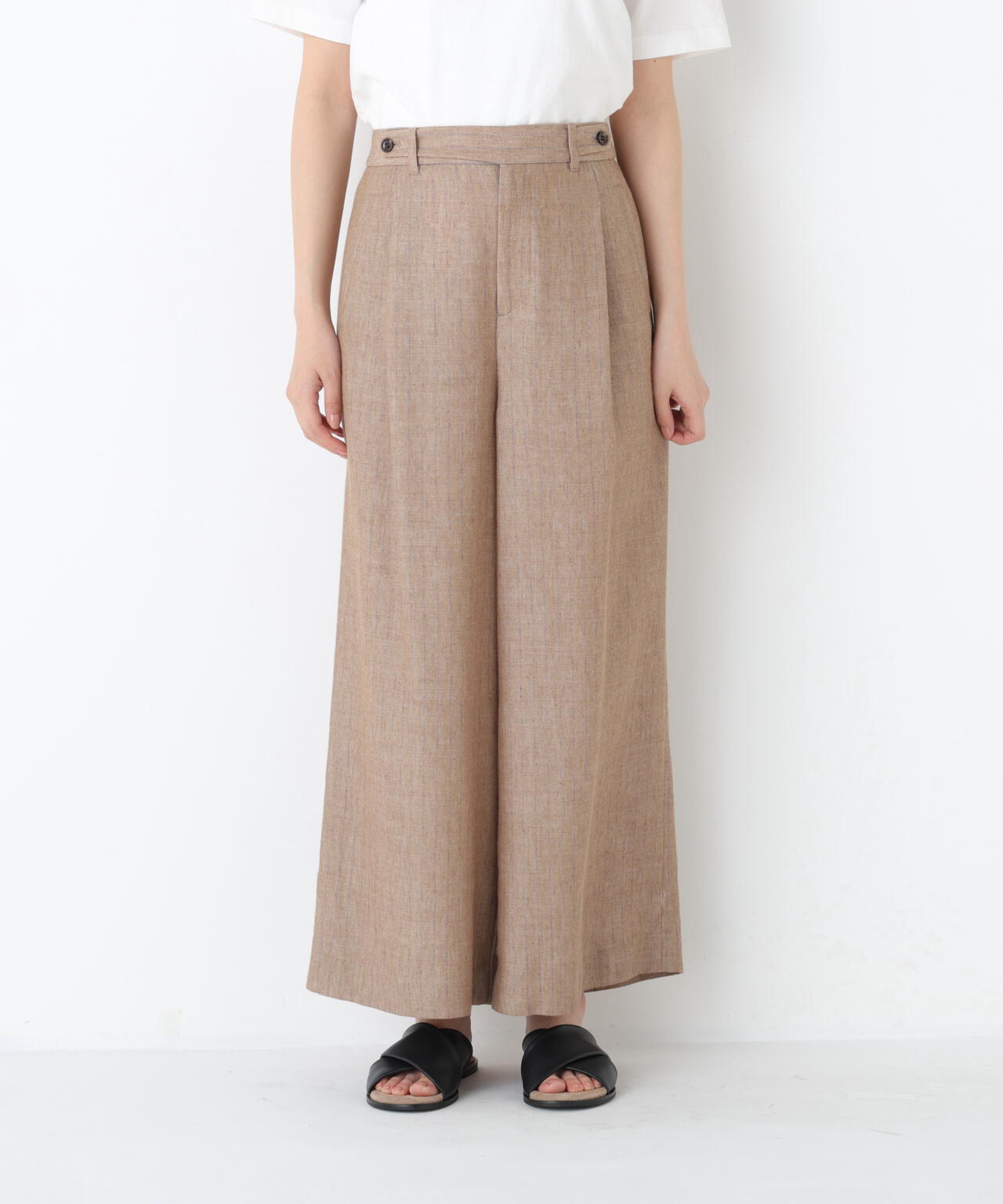 《名品 / マルチサイズ / 洗える》ドライタッチリネン混ガウチョパンツ