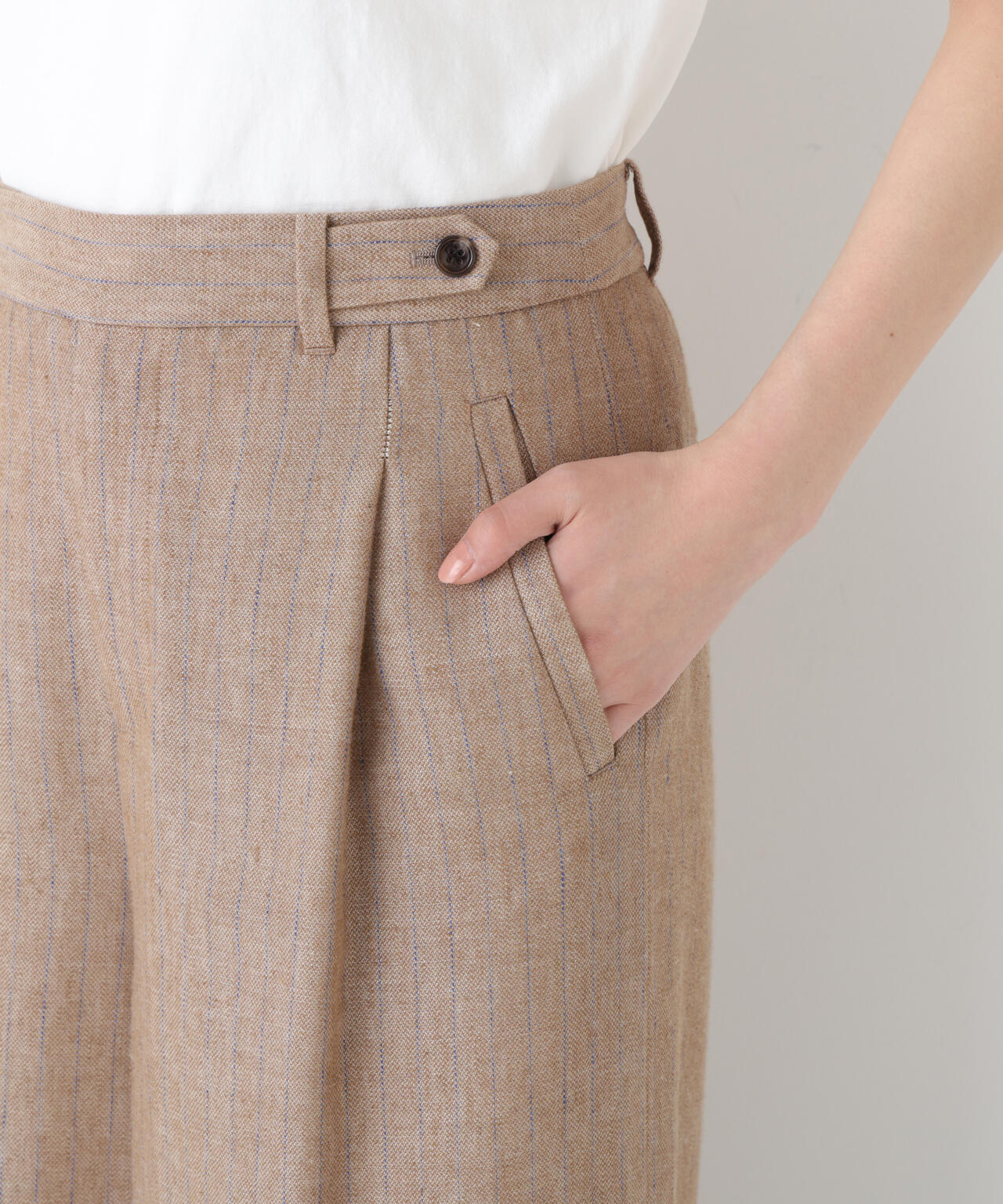 《名品 / マルチサイズ / 洗える》ドライタッチリネン混ガウチョパンツ