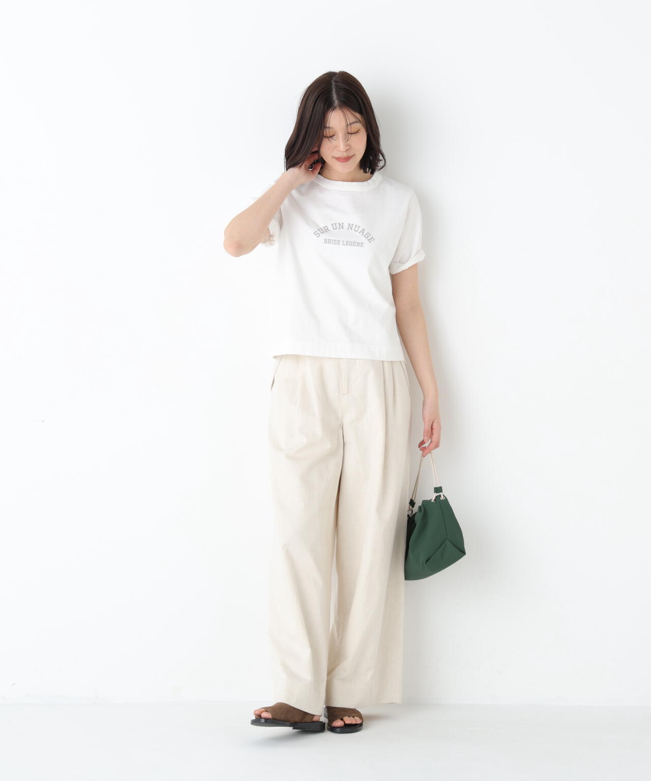 《洗える》綿麻ライトオンスデニムワイドパンツ