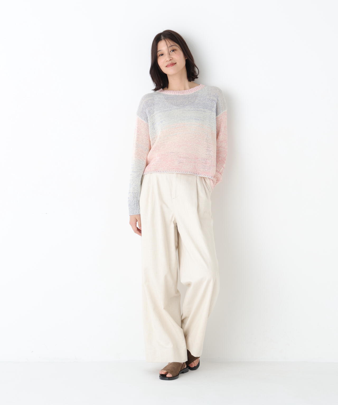 《洗える》綿麻ライトオンスデニムワイドパンツ