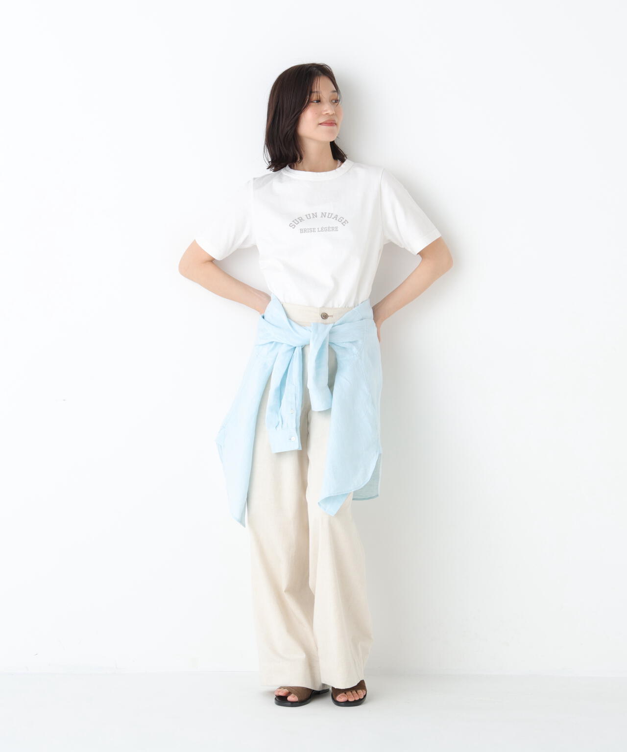 《洗える》綿麻ライトオンスデニムワイドパンツ