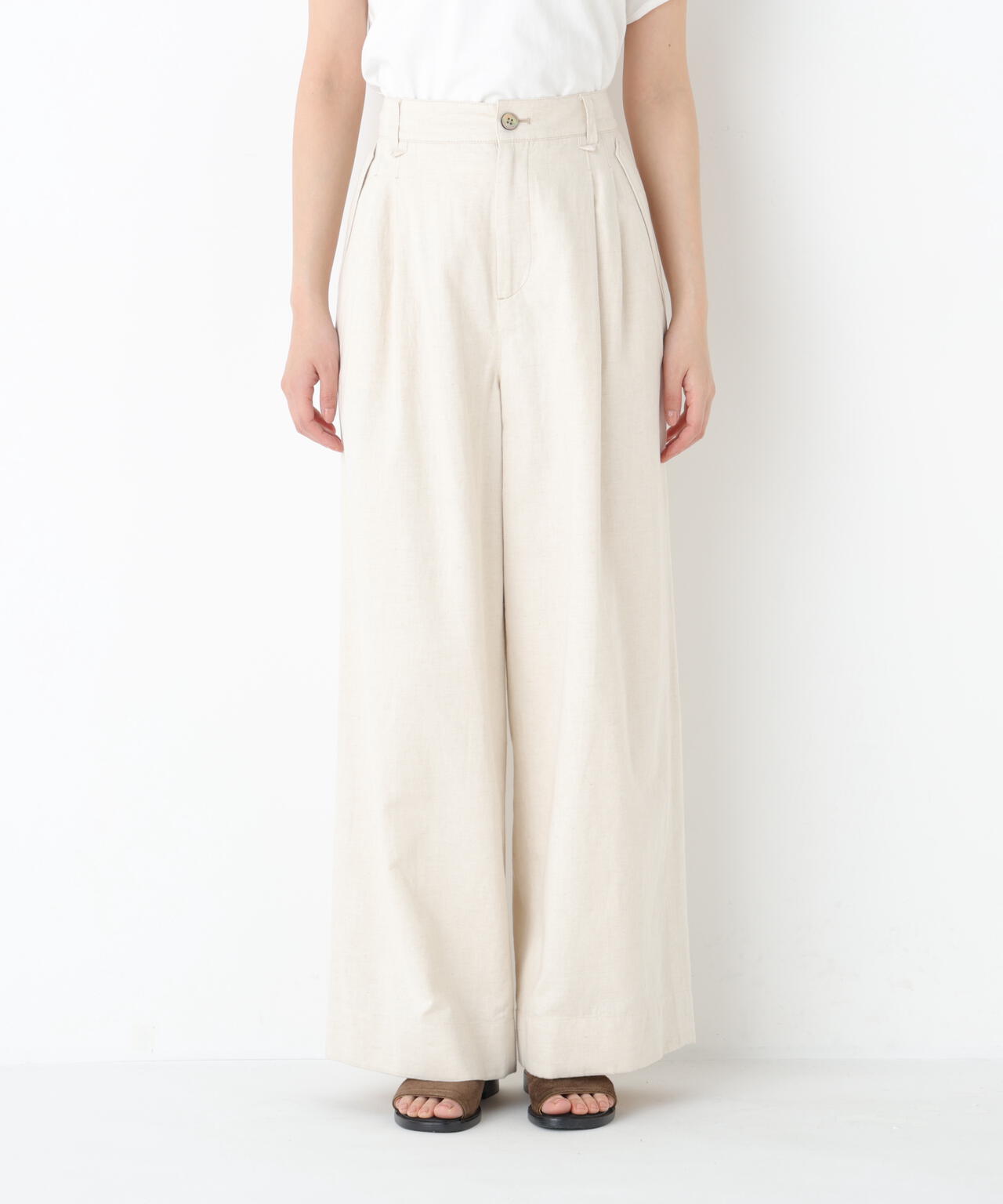《洗える》綿麻ライトオンスデニムワイドパンツ