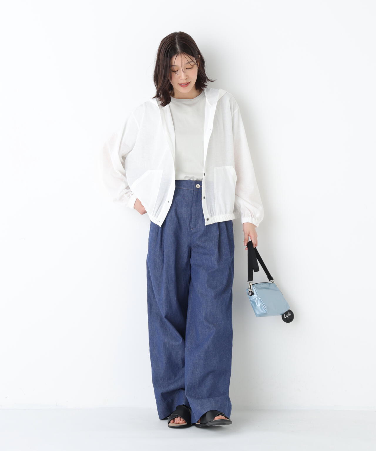 《洗える》綿麻ライトオンスデニムワイドパンツ