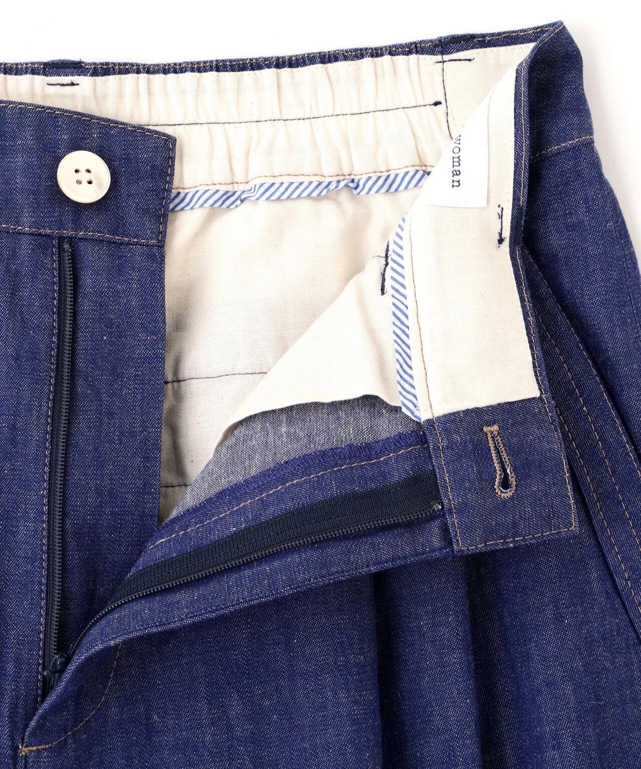 《洗える》綿麻ライトオンスデニムワイドパンツ