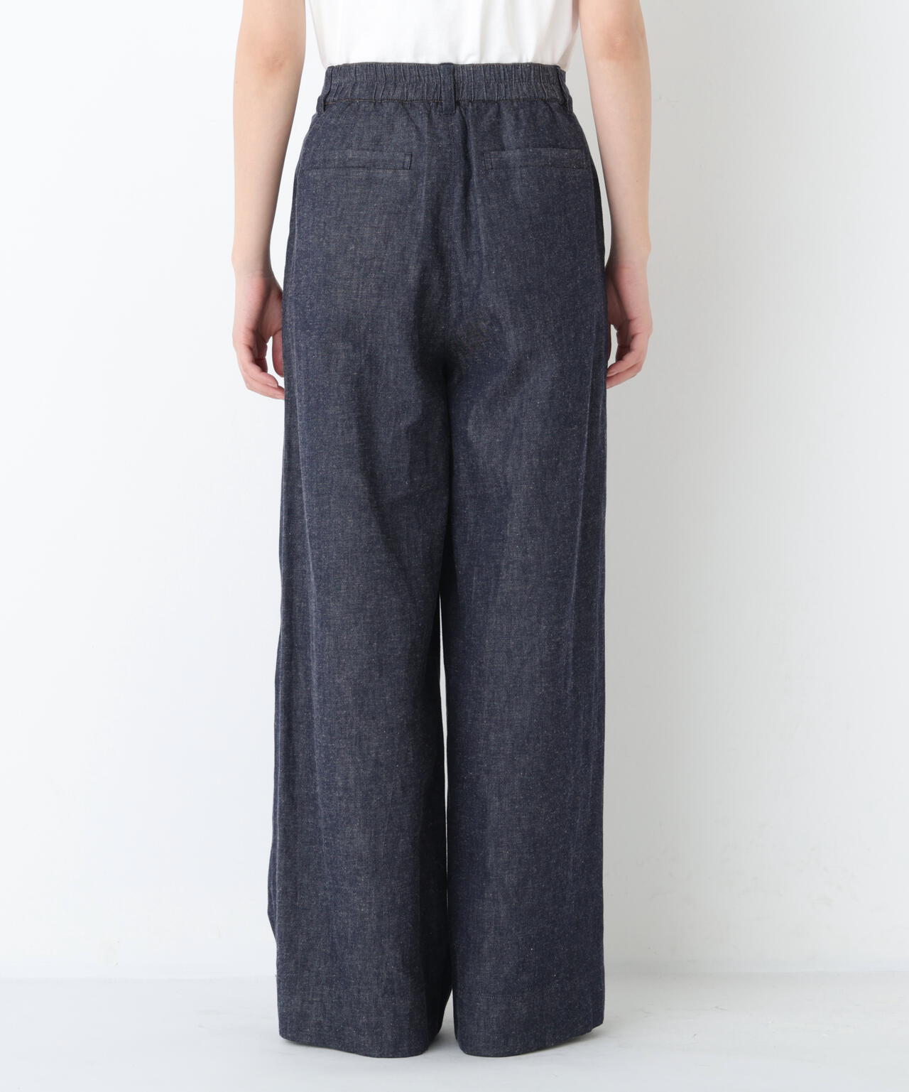 《洗える》綿麻ライトオンスデニムワイドパンツ