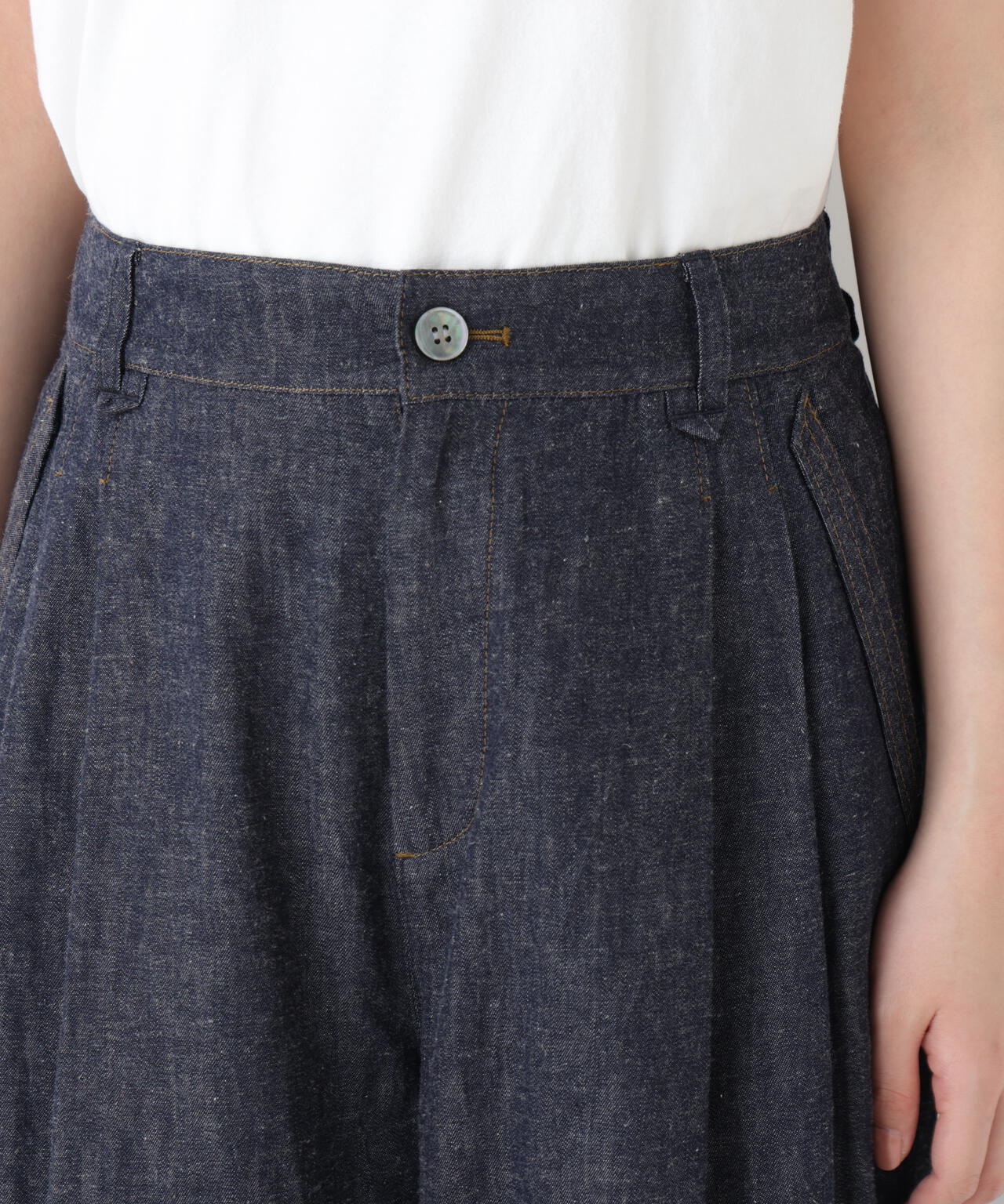 《洗える》綿麻ライトオンスデニムワイドパンツ