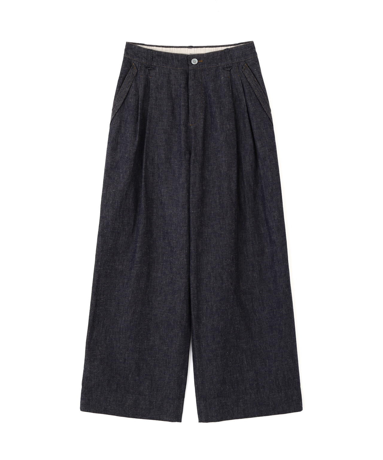 《洗える》綿麻ライトオンスデニムワイドパンツ