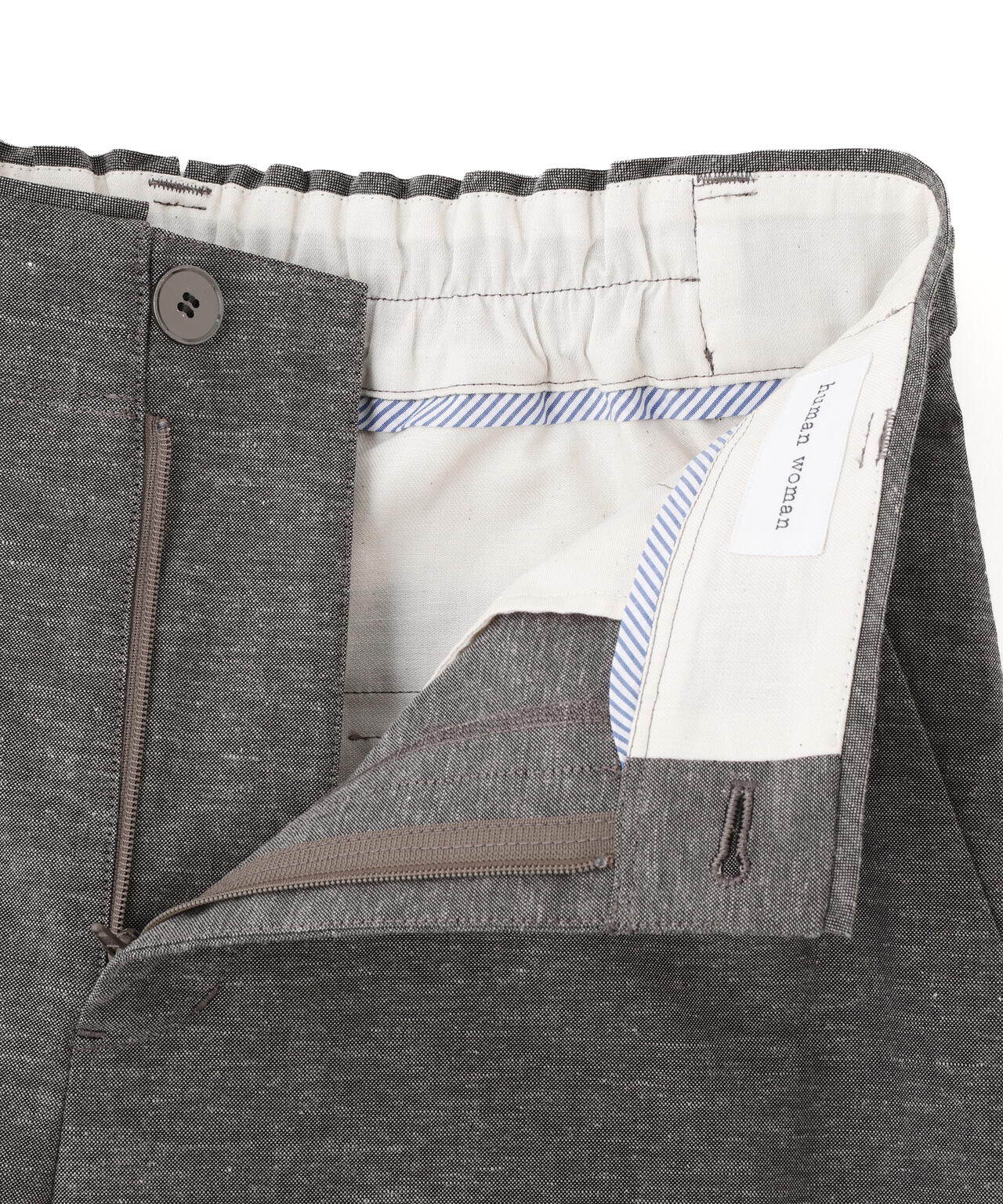 《定番素材 / 洗える》綿麻シャンブレーセミワイドパンツ