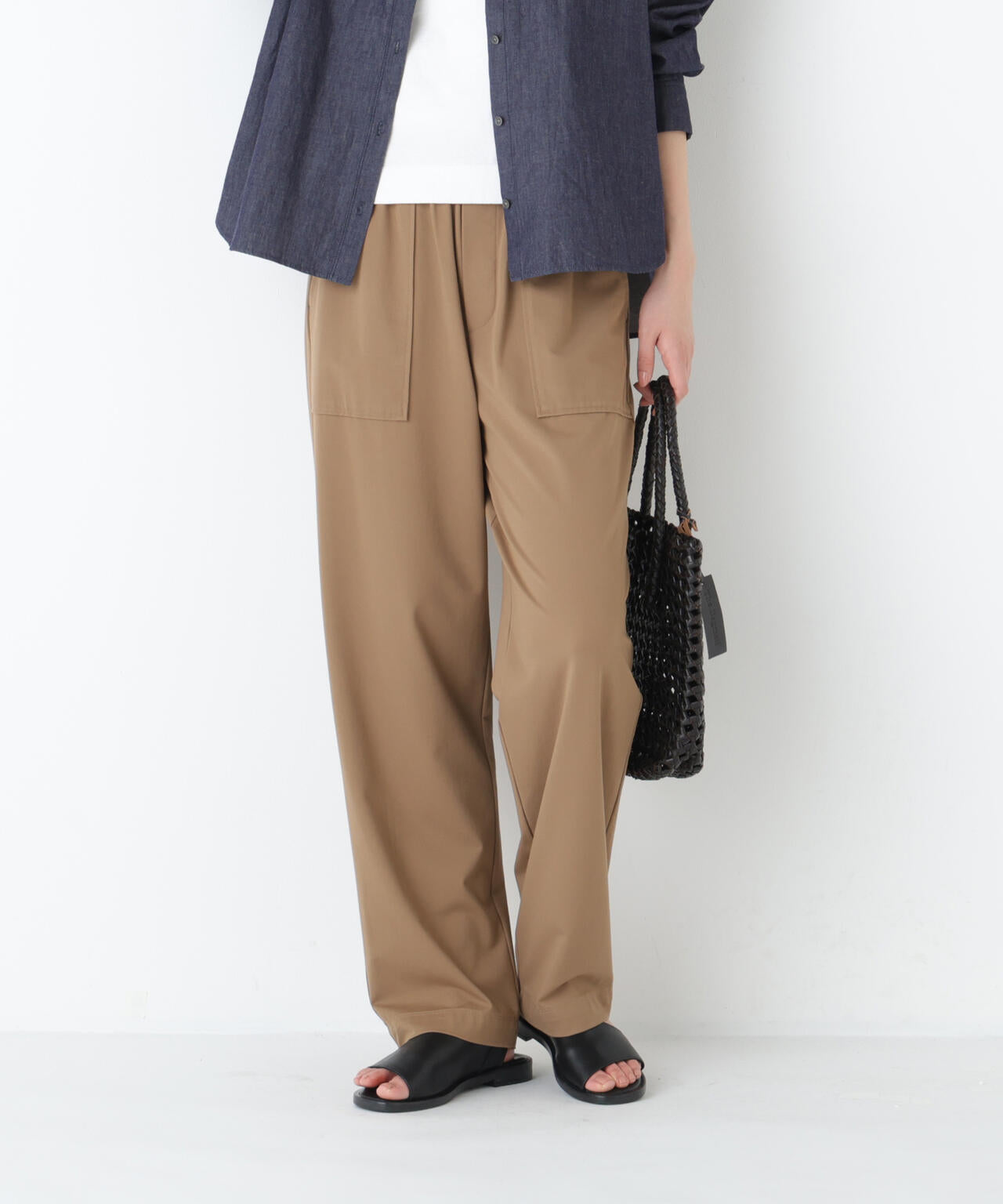 《ジャージー素材 / 洗える》鹿の子ストレッチベイカーパンツ