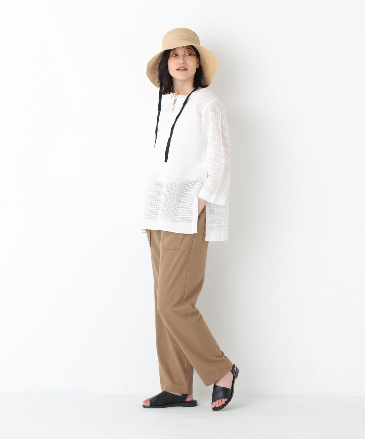 《ジャージー素材 / 洗える》鹿の子ストレッチベイカーパンツ