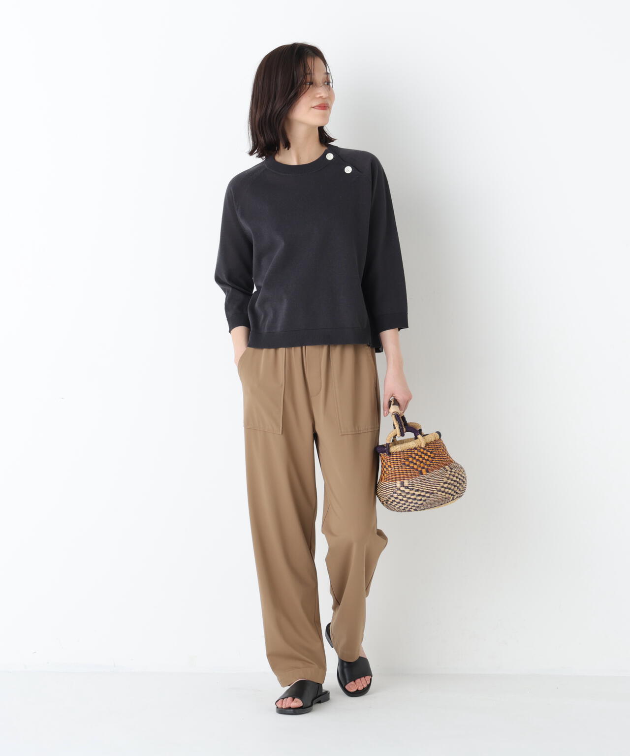 《ジャージー素材 / 洗える》鹿の子ストレッチベイカーパンツ