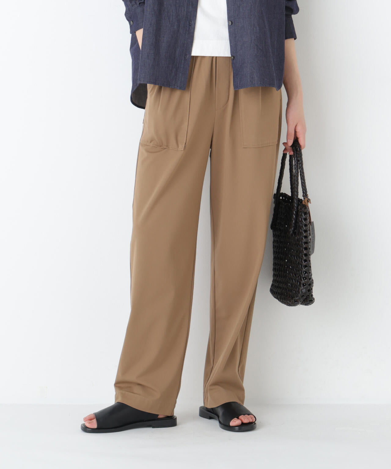 《ジャージー素材 / 洗える》鹿の子ストレッチベイカーパンツ