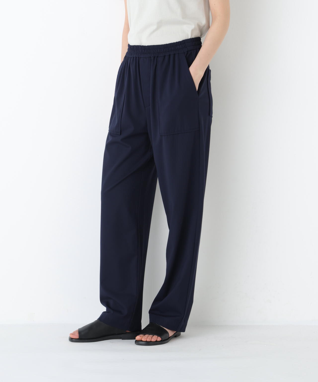 《ジャージー素材 / 洗える》鹿の子ストレッチベイカーパンツ