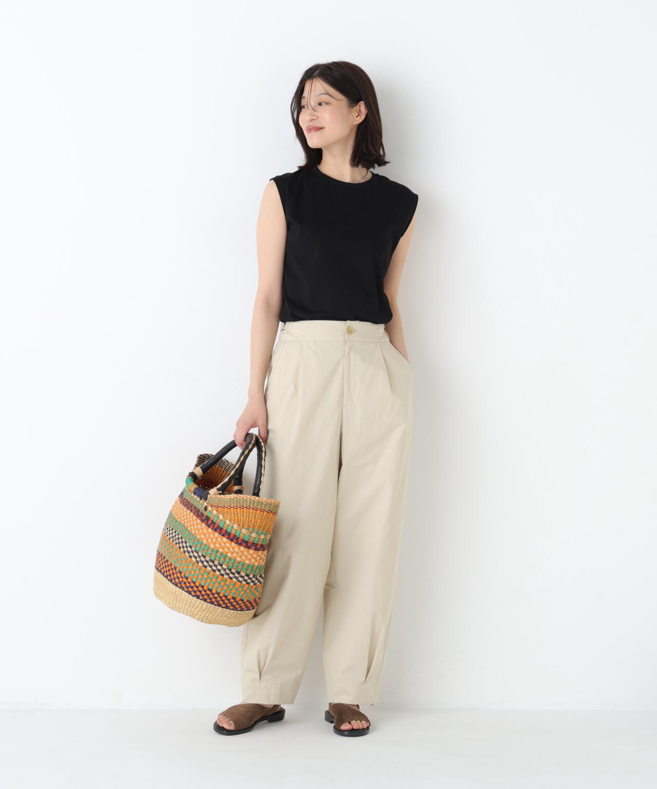 《洗える》コットンワッシャーバレルパンツ